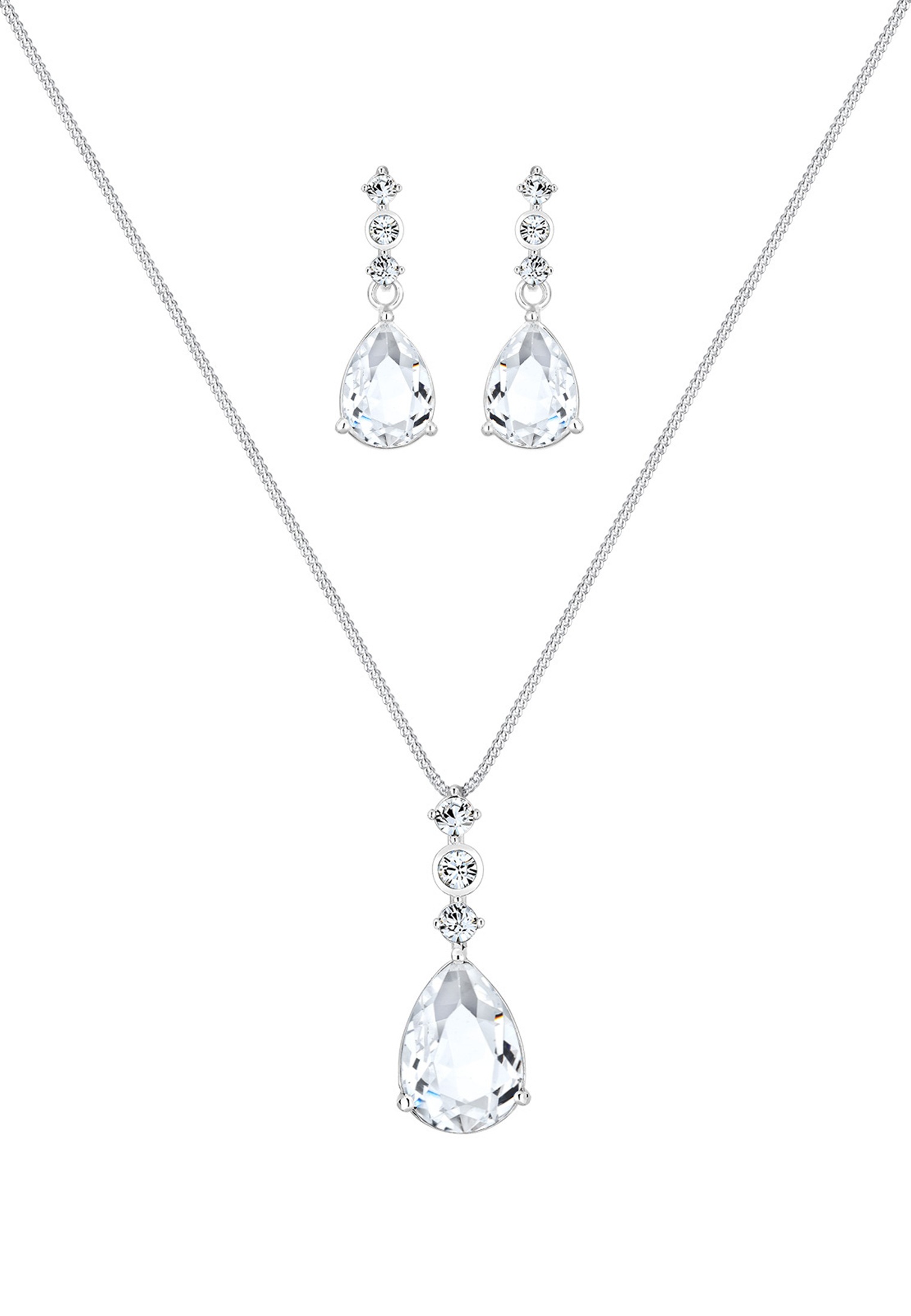 Elli Premium Ohrring und Ketten Set »Schmuckset Set Tropfen Kristalle 925 Silber«