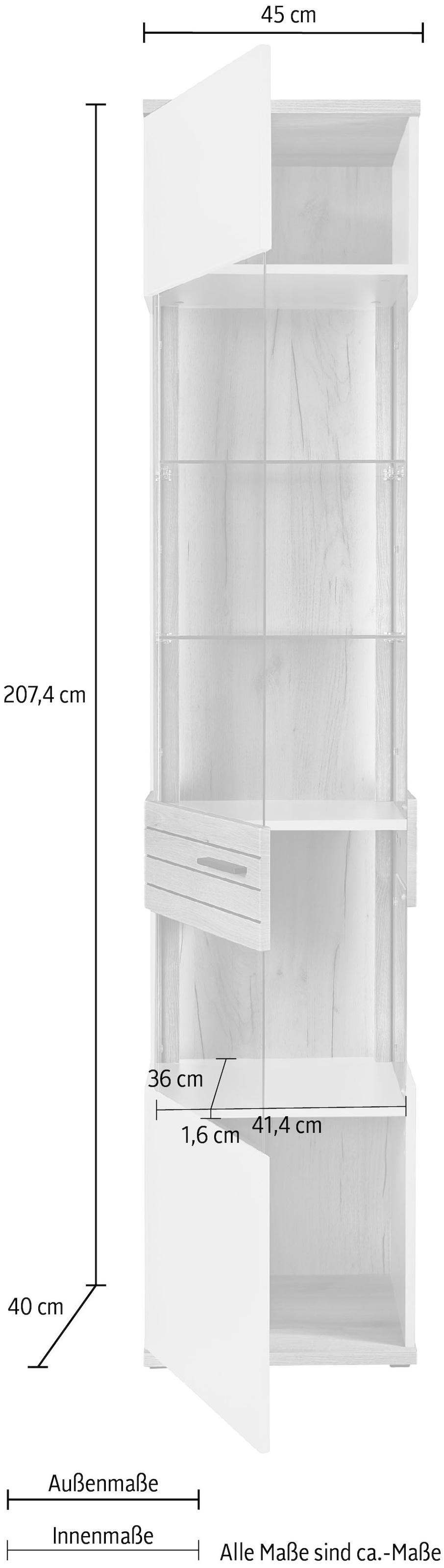 set one by Musterring Vitrine »Quincy« 1 Stk. tlg. Spiegelbildlich montierbar, in 2 Farben erhältlich, 204,7 cm hoch