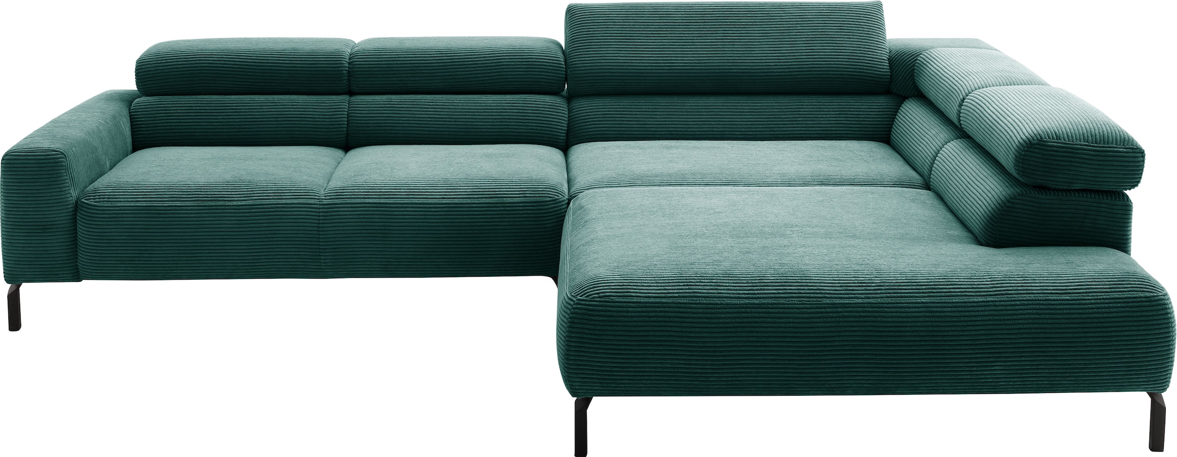 Places of Style Ecksofa »Antonelli, L-Form, inkl. Kopfteilverstellung, Breite 312 cm«, mit elektrischer Sitztiefenverstellung, in Cord, grün