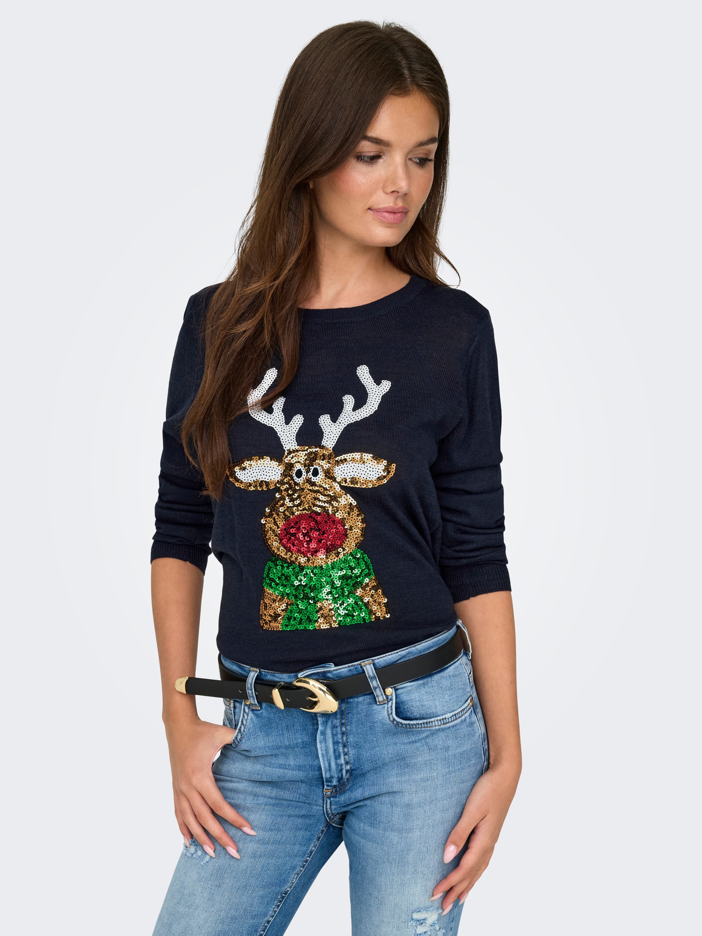 ONLY Weihnachtspullover »ONLXMAS LS O-NECK MIX DETAIL BOX KNT«