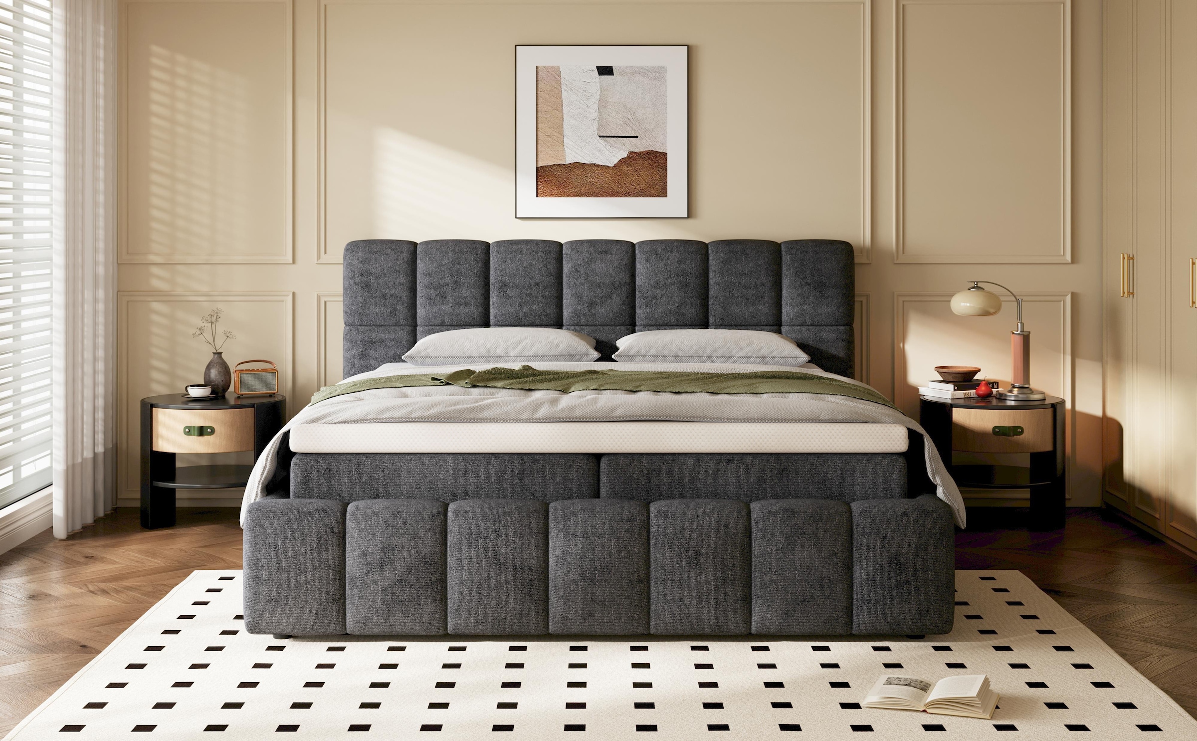 OTTO home Boxbett »AARRON, Polsterbett mit Bettkasten und Taschenfederkernmatratze (H3)« 180x200cm Liegefläche, Komfortschaumtopper (7cm)