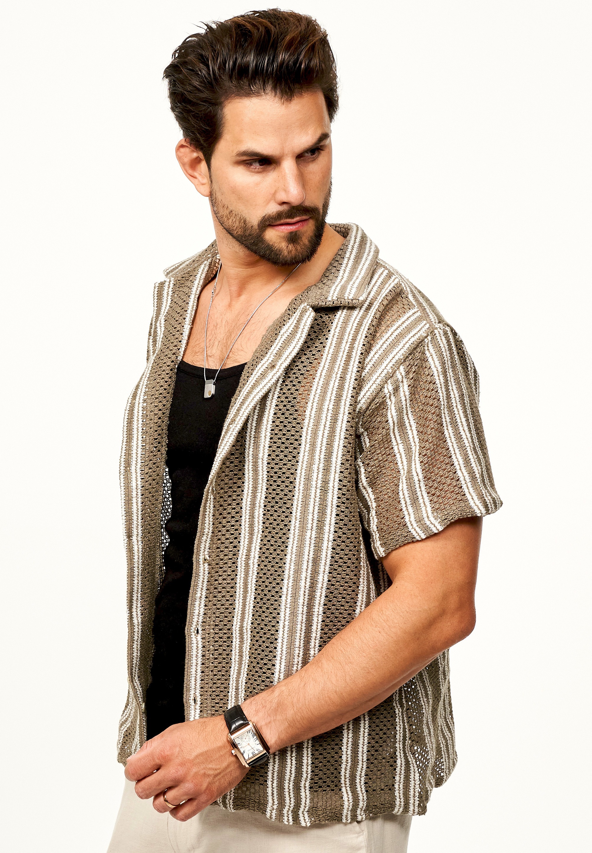 SOULSTAR Kurzarmhemd »Freizeithemd als Kurzam Strick Hemd im Retro-Look - Strick Polo-Hemd Overshirt im Regular-Fit für Herren« Overshirt im Regular-Fit Freizeithemd T-Shirt