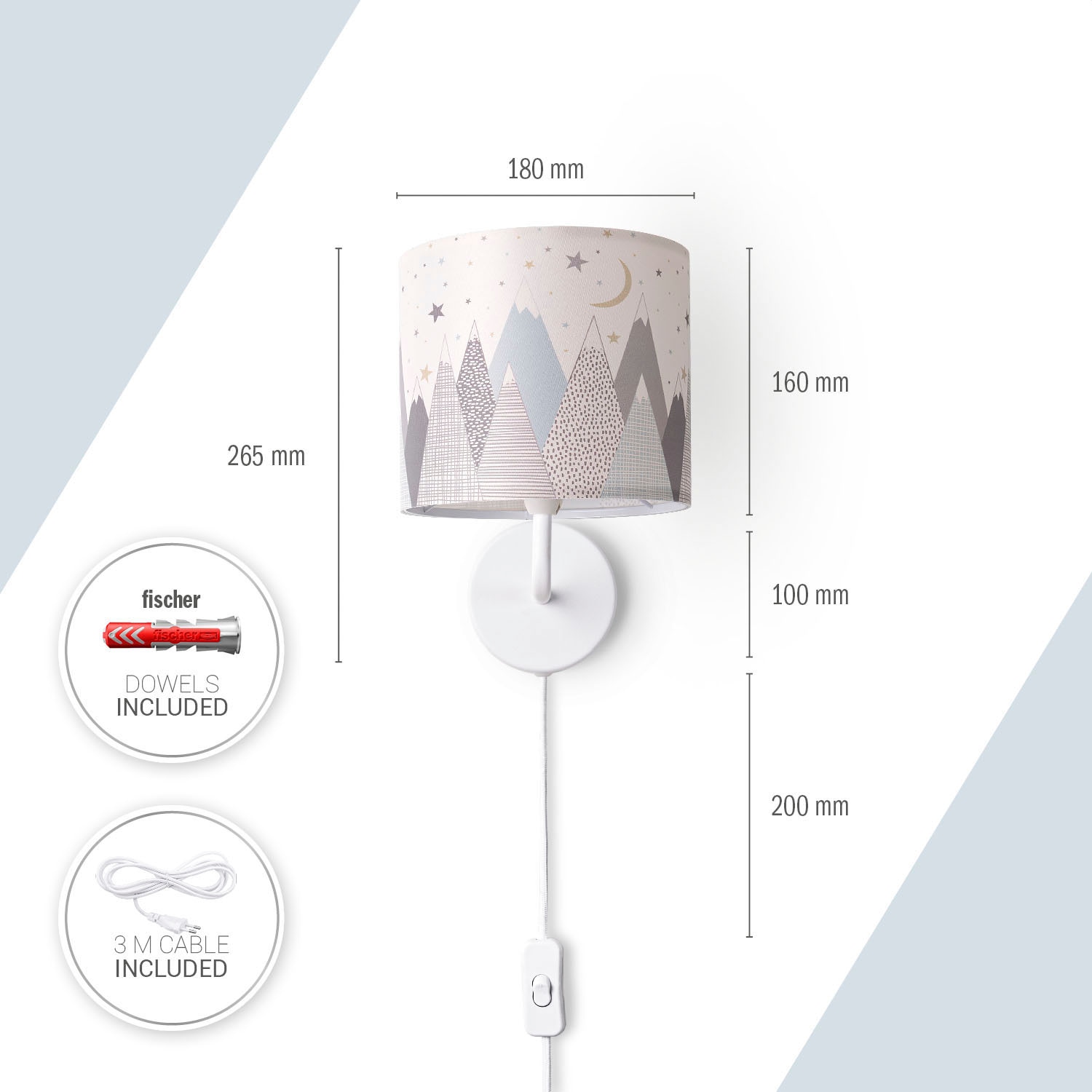 Paco Home Wandleuchte »Luca Cosmo«, Leuchtmittel E14 | ohne Leuchtmittel, Kinderzimmer Berge Wandleuchte Kind Kinderlampe Mond Jungen Mädchen