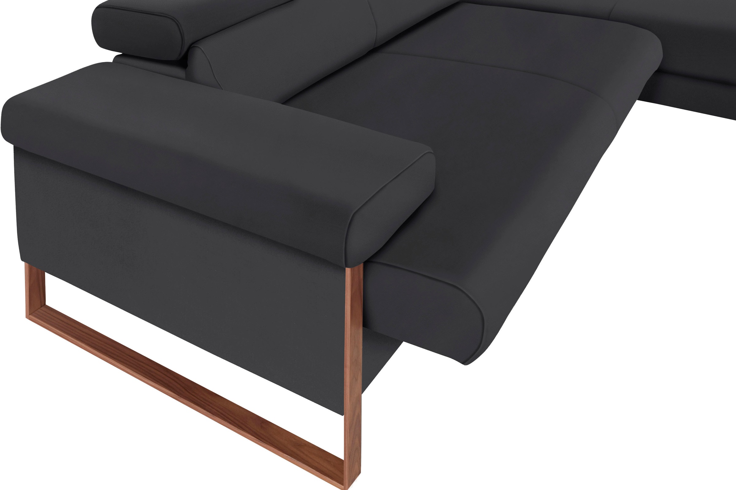 W.SCHILLIG Ecksofa »finn, Designsofa mit tollem Sitzkomfort, bequem, L-Form«, German Design Award 2016, Fußgestell Nussbaum natur, Breite 281 cm