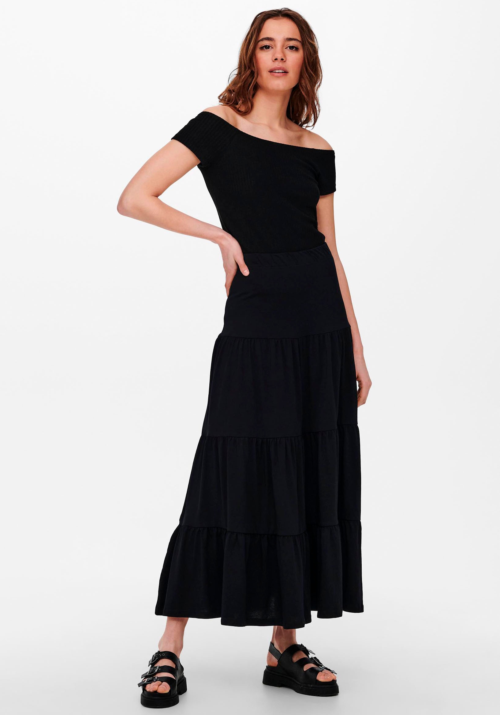 ONLY Maxirock »ONLMAY MAXI SKIRT« Baumwolle, mit Volant