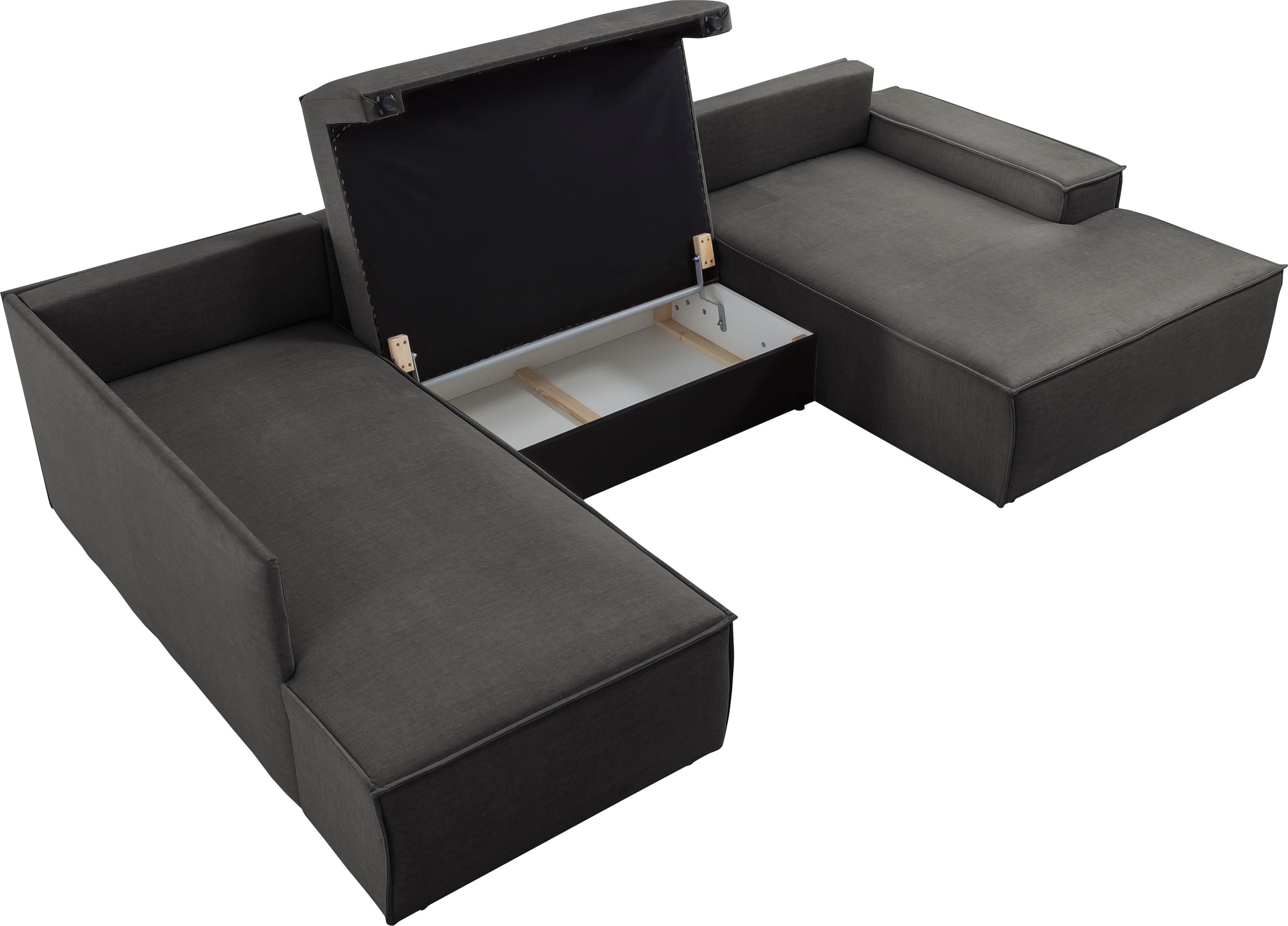 Home affaire Wohnlandschaft »SHERWOOD 329 cm, U-Form, Schlafsofa,«, Schlaffunktion m. Bettkasten (194x139 cm), Cord, Vintage, Samtvelours