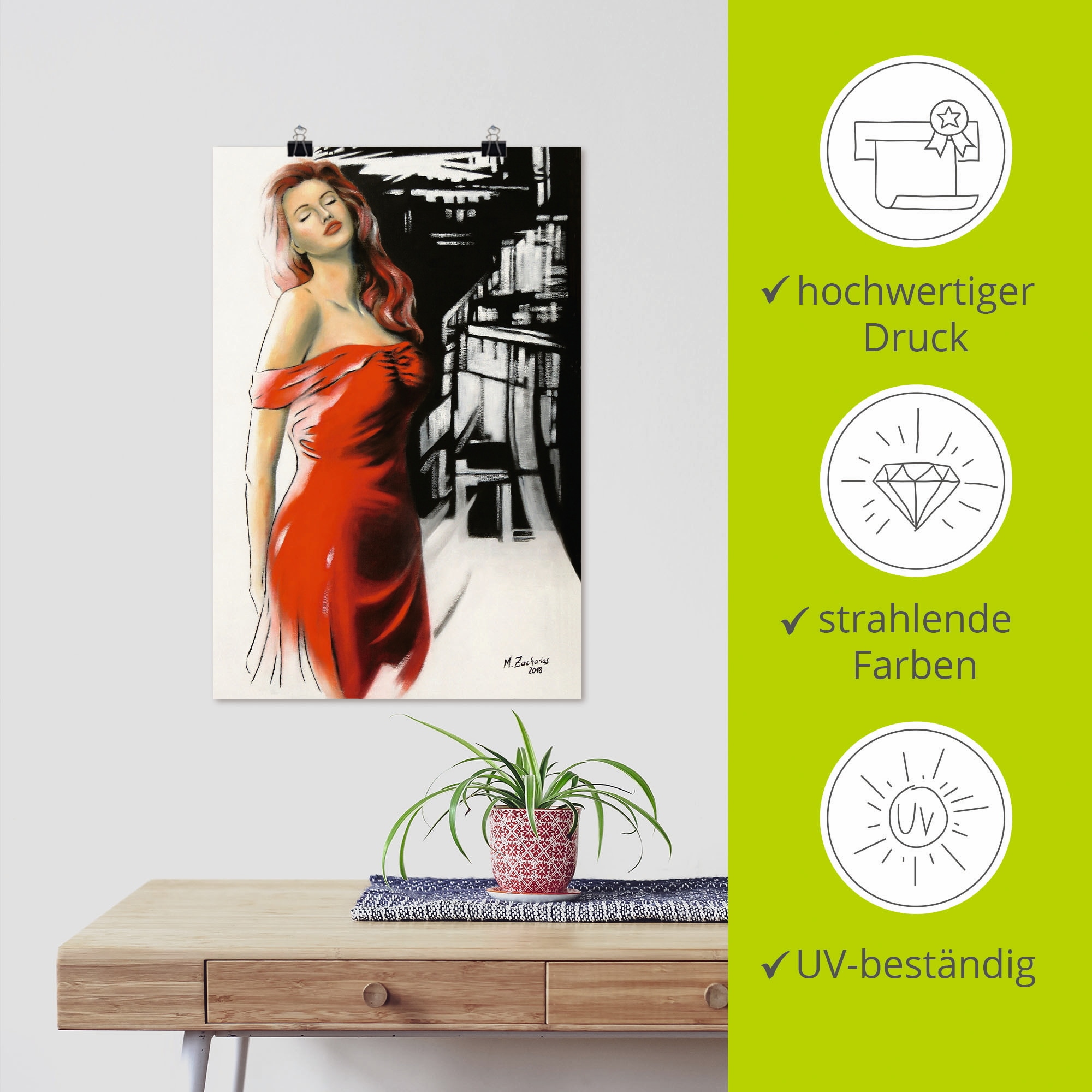 Artland Wandbild »Schönheit im roten Kleid«, Frau, (1 St.), als Alubild, Outdoorbild, Leinwandbild, Poster, Wandaufkleber