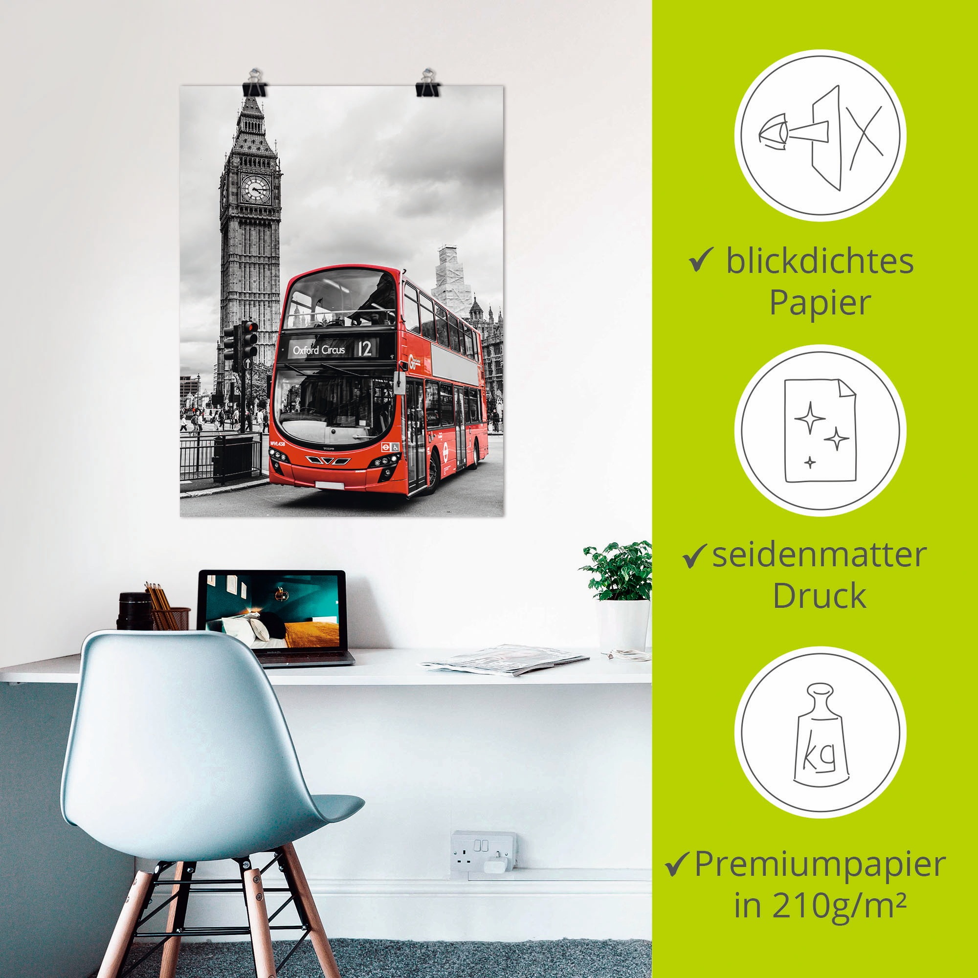 Artland Poster »London Bus und Big Ben« Gebäude 1 Stk. tlg. ohne Rahmen