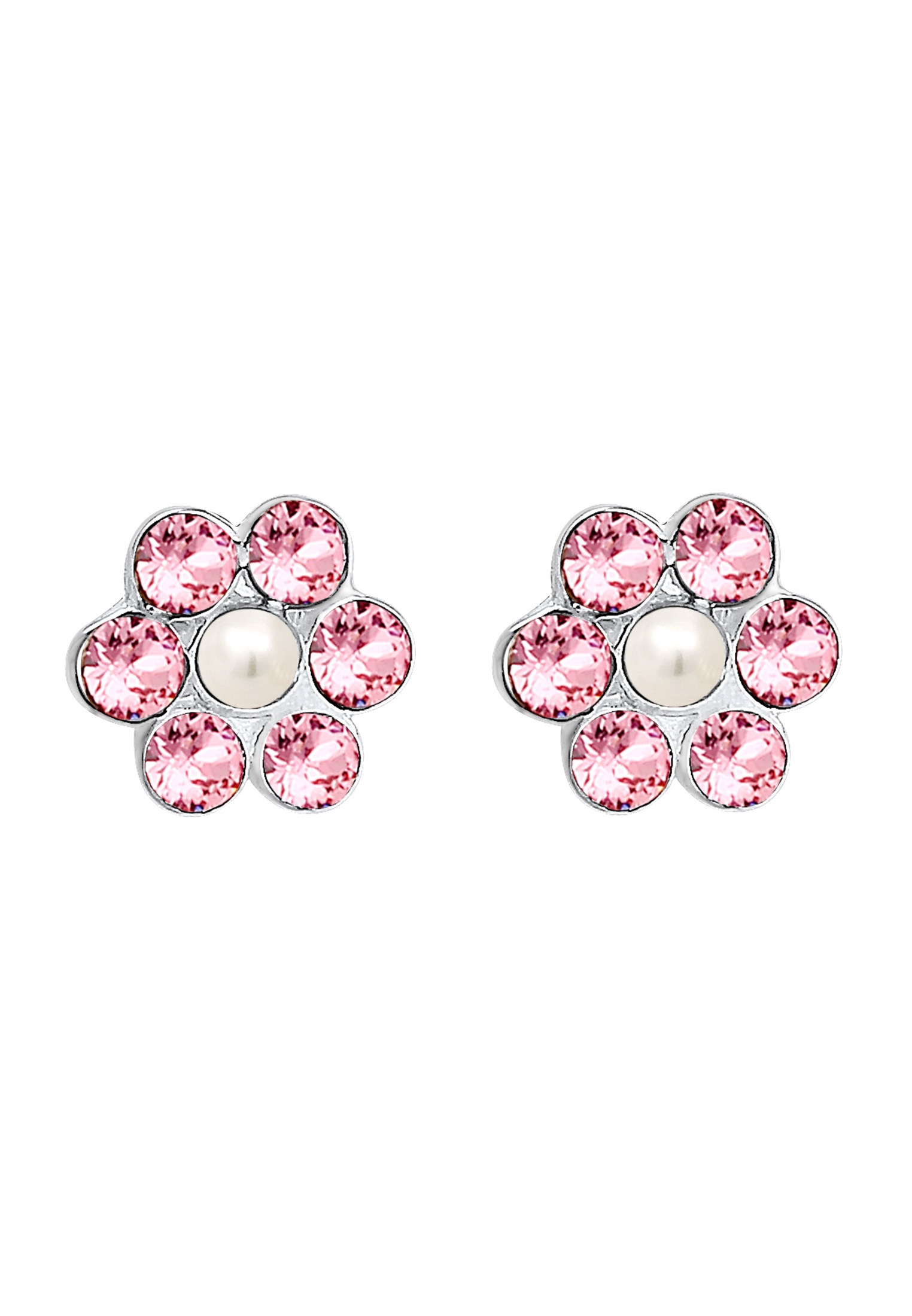 Elli Paar Ohrstecker »Ohrringe Ohrring Kinder Blume Kristalle Rose Synthetische Perle 925 Sterling Silber«