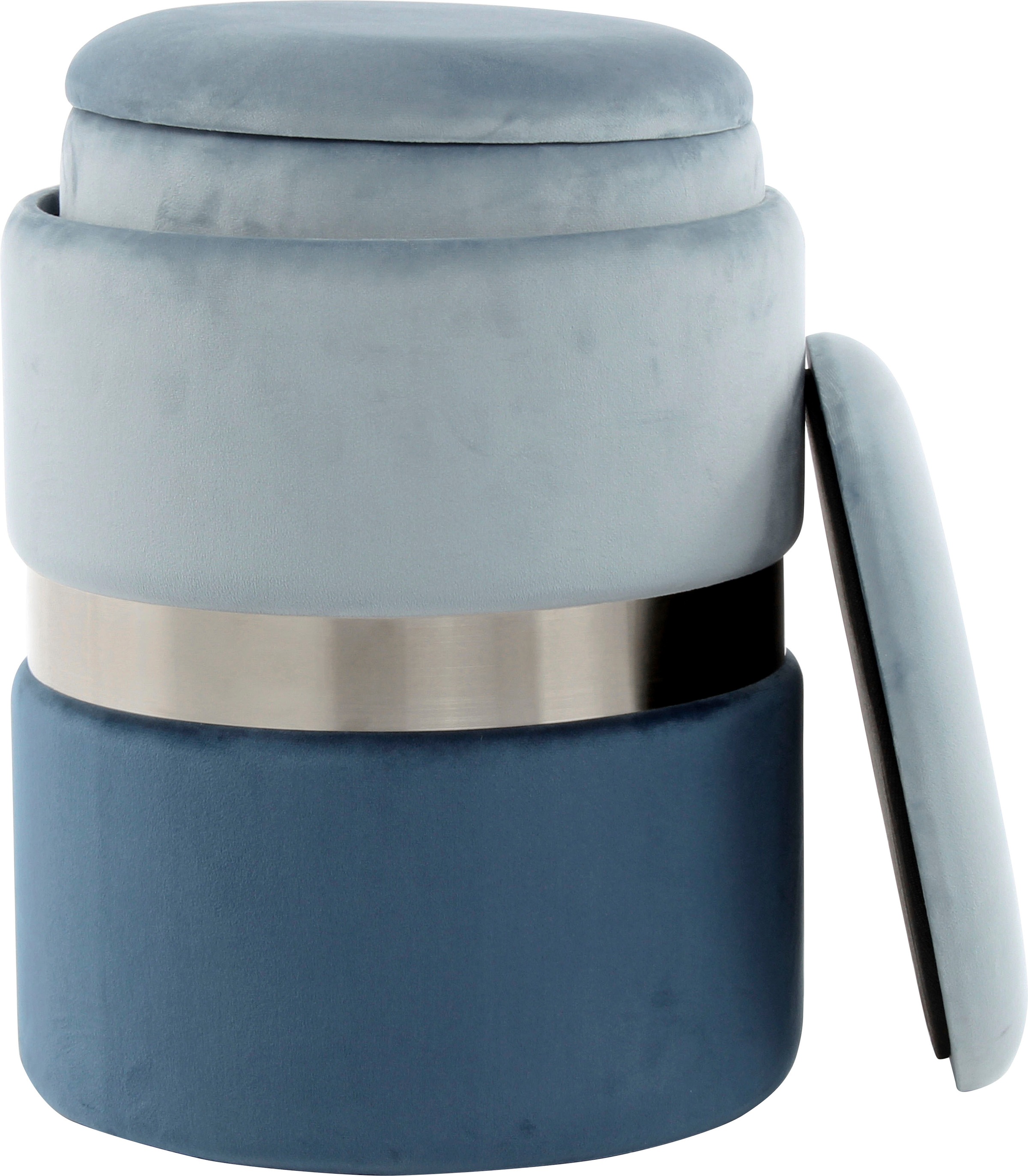 Kayoom Stauraumhocker »Hocker Zora 125 2er-Set, samtweicher Stoffbezug,runde elegante Form« Set, 2 Stk. tlg. edles Design mit Metallring, gepolstert, mit Stauraum