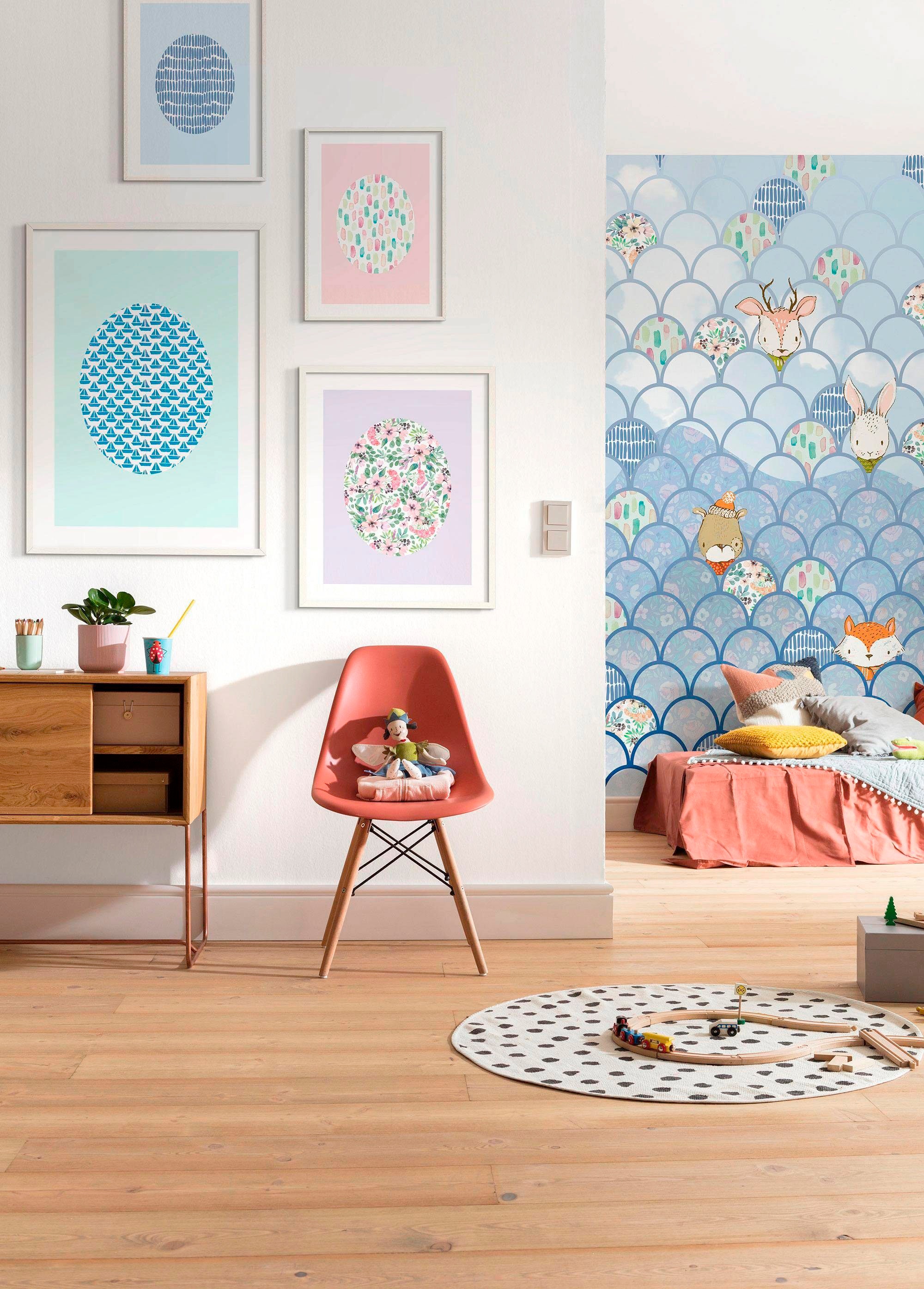 Komar Poster »Shelly Patterns Schlafzimmer, Wohnzimmer OTTO bei Kinderzimmer, Blue«, Formen-Kunst