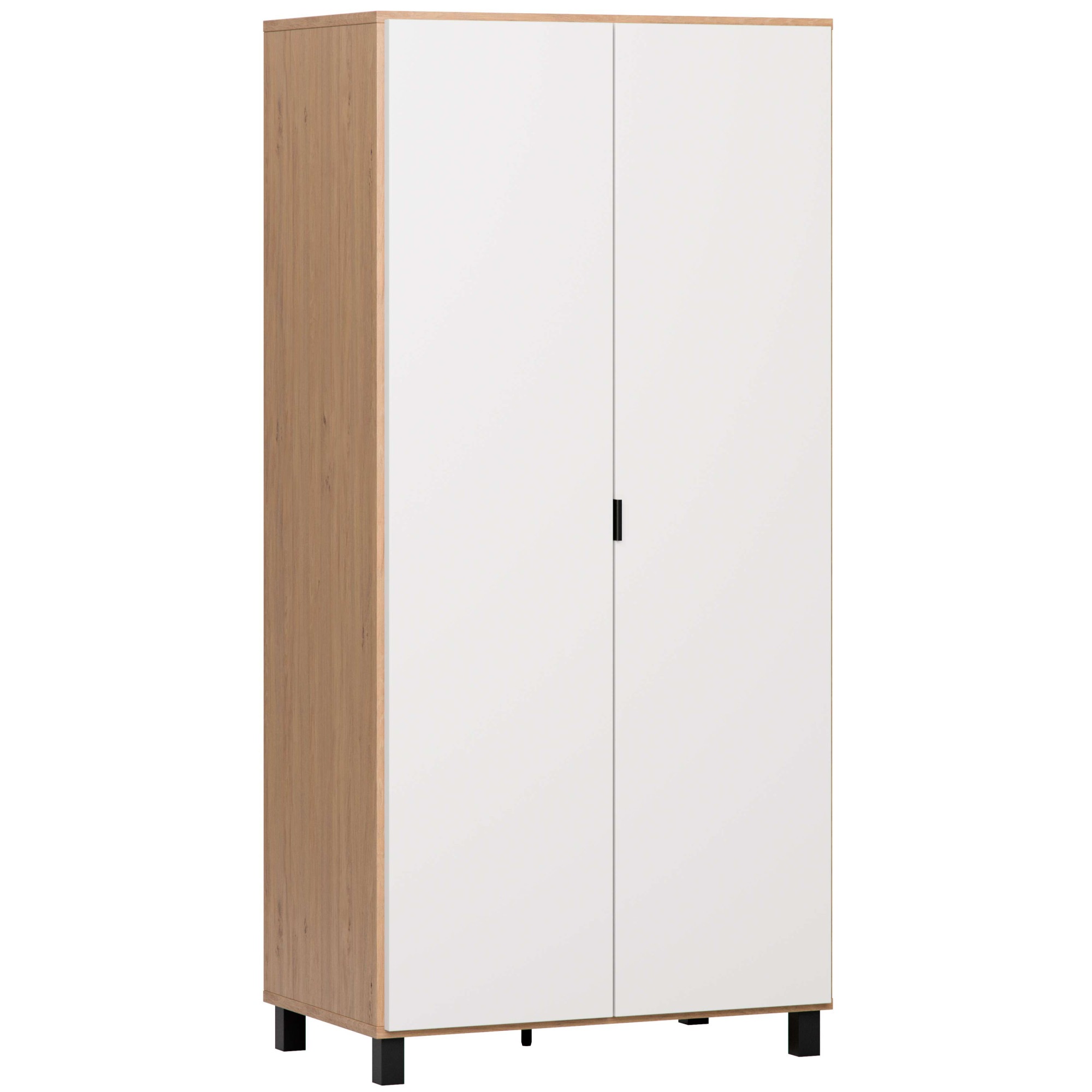 VOX Kleiderschrank »SIMPLE , Wäscheschrank mit 5 Einlegeböden und 2 Kleiderstangen« B/H/T ca. 93/186/57cm,  mit 2 Drehtüren und schwarzen Griffen, Maße B/T/H: 92,5/57/189,5 cm
