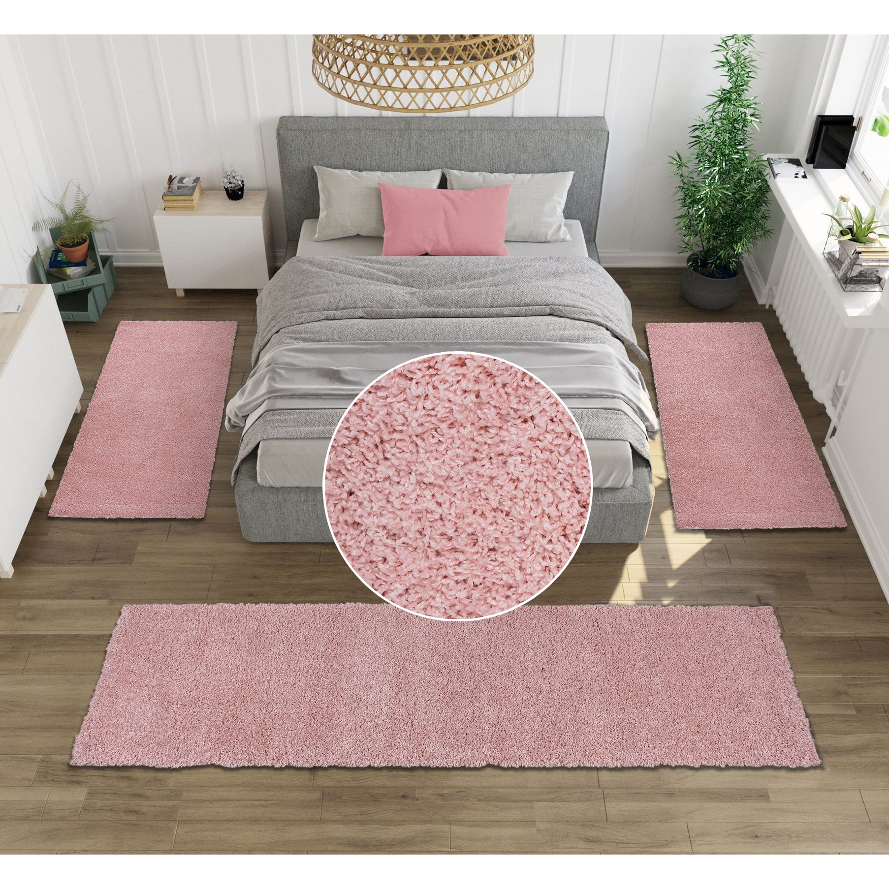 my home Bettumrandung »Viva« Höhe 45 mm 3 Stk. tlg. Bettvorleger, Läufer-Set, Uni-Farben, einfarbig, besonders kuschelig