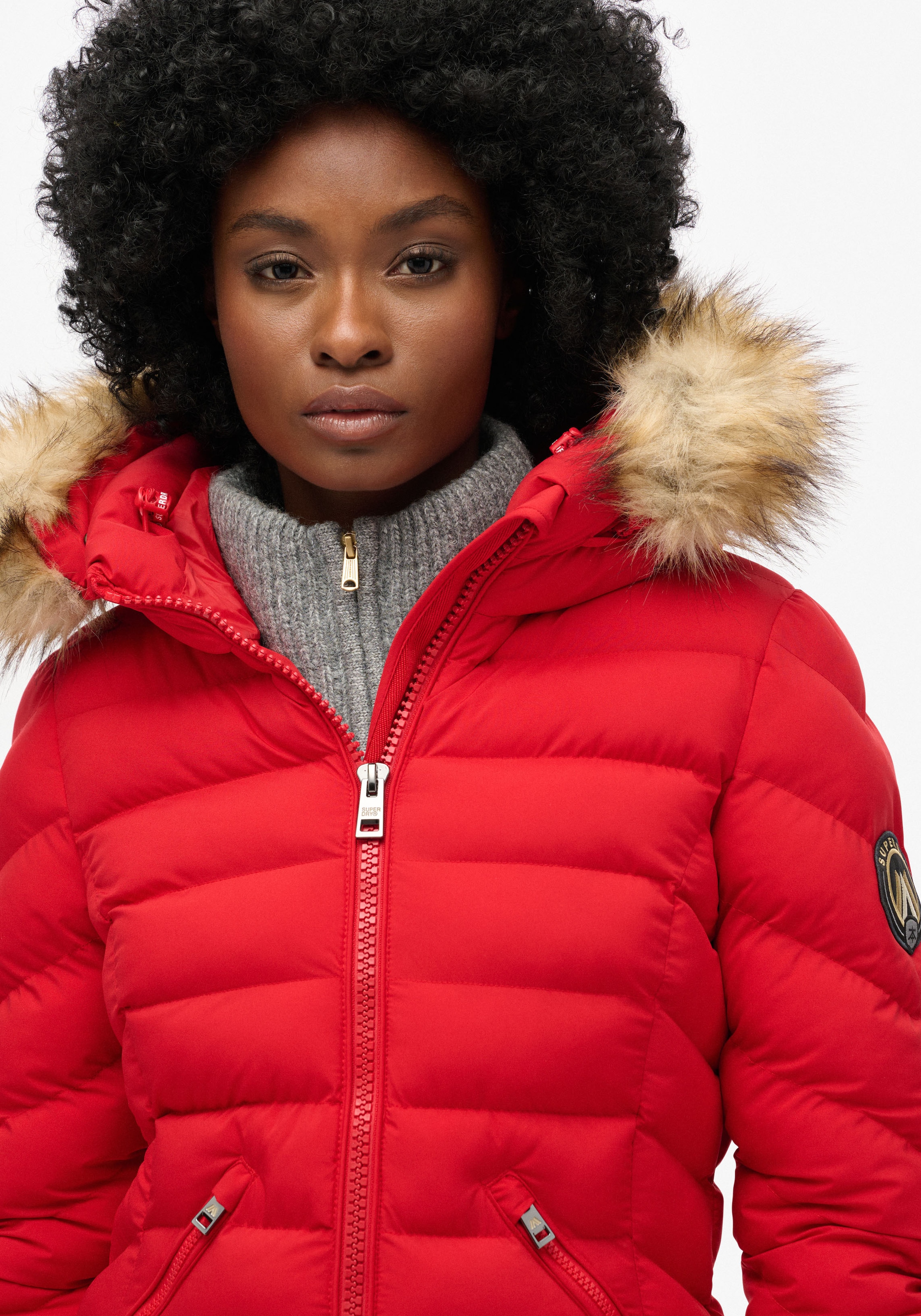 Superdry Steppjacke »FUJI FAUX FUR HOOD MID LENGTH«, mit Kapuze