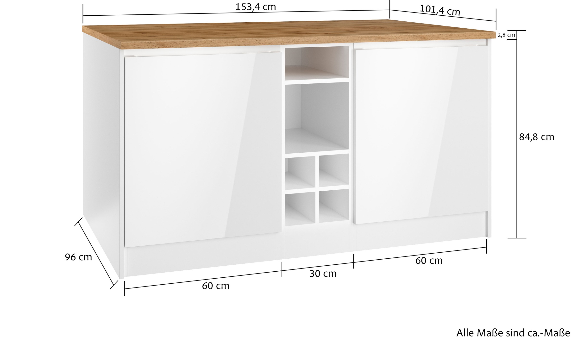 KOCHSTATION Kücheninsel »KS-Virginia«, Breite 153 cm, MDF-Fronten, Flaschenregal
