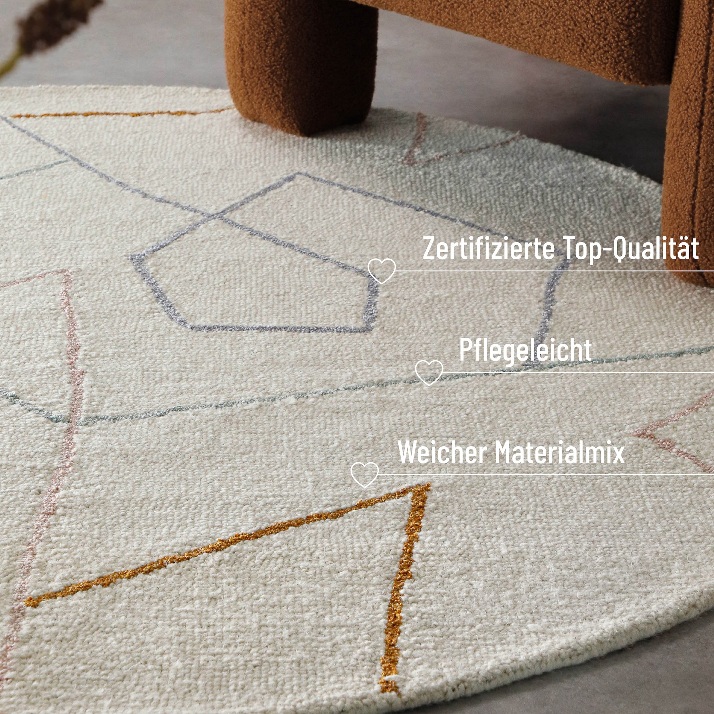 Wecon home Teppich »Nox« rund 6 mm Höhe Wollteppich, abstrakt, hochwertig, handgetuftet, robust, modern