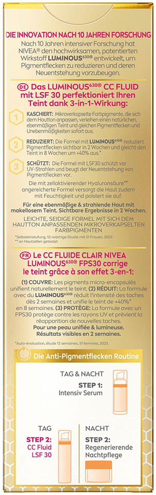 Nivea Gesichtsfluid »LUMINOUS630 Anti-Pigmentflecken CC Fluid 3in1 Hell LSF 30«