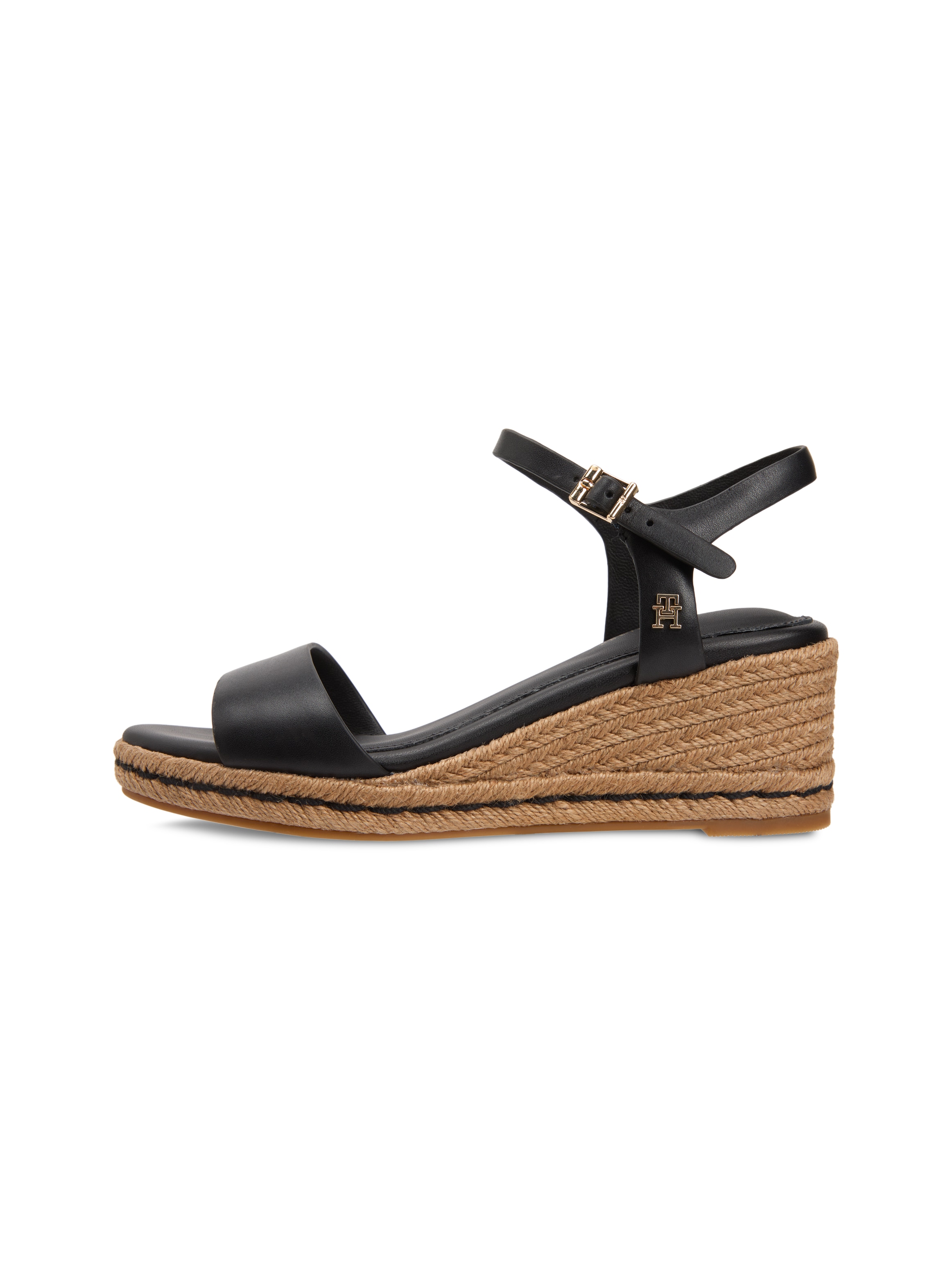Tommy Hilfiger Keilsandalette »MID WEDGE ESPAD LEATHER«  Sommerschuh, Riemchensandale mit TH-Logoemblem - in schmaler Form