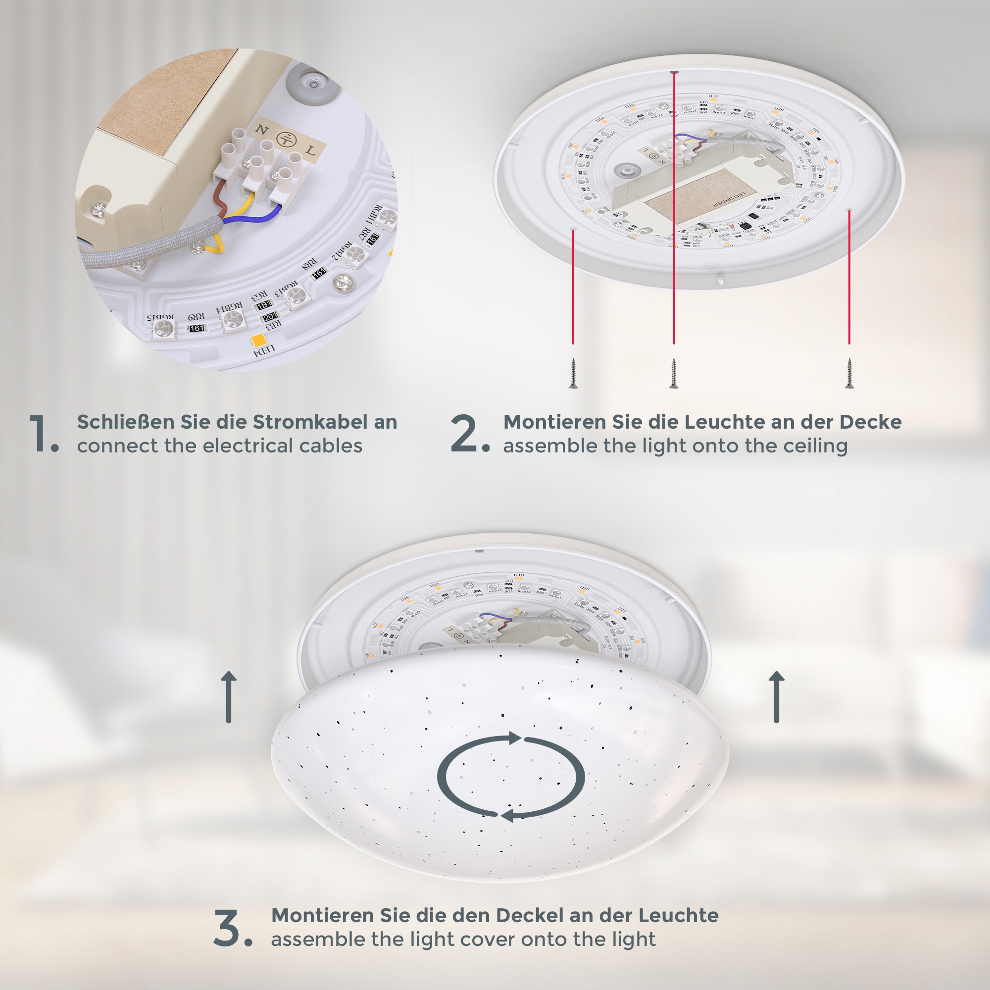 B.K.Licht LED Deckenleuchte, 1 flammig, Leuchtmittel LED-Modul | LED fest integriert, RGBW, Deckenlampe, 4-stufig dimmbar, mit Farbwechsel, inkl. 10W LED