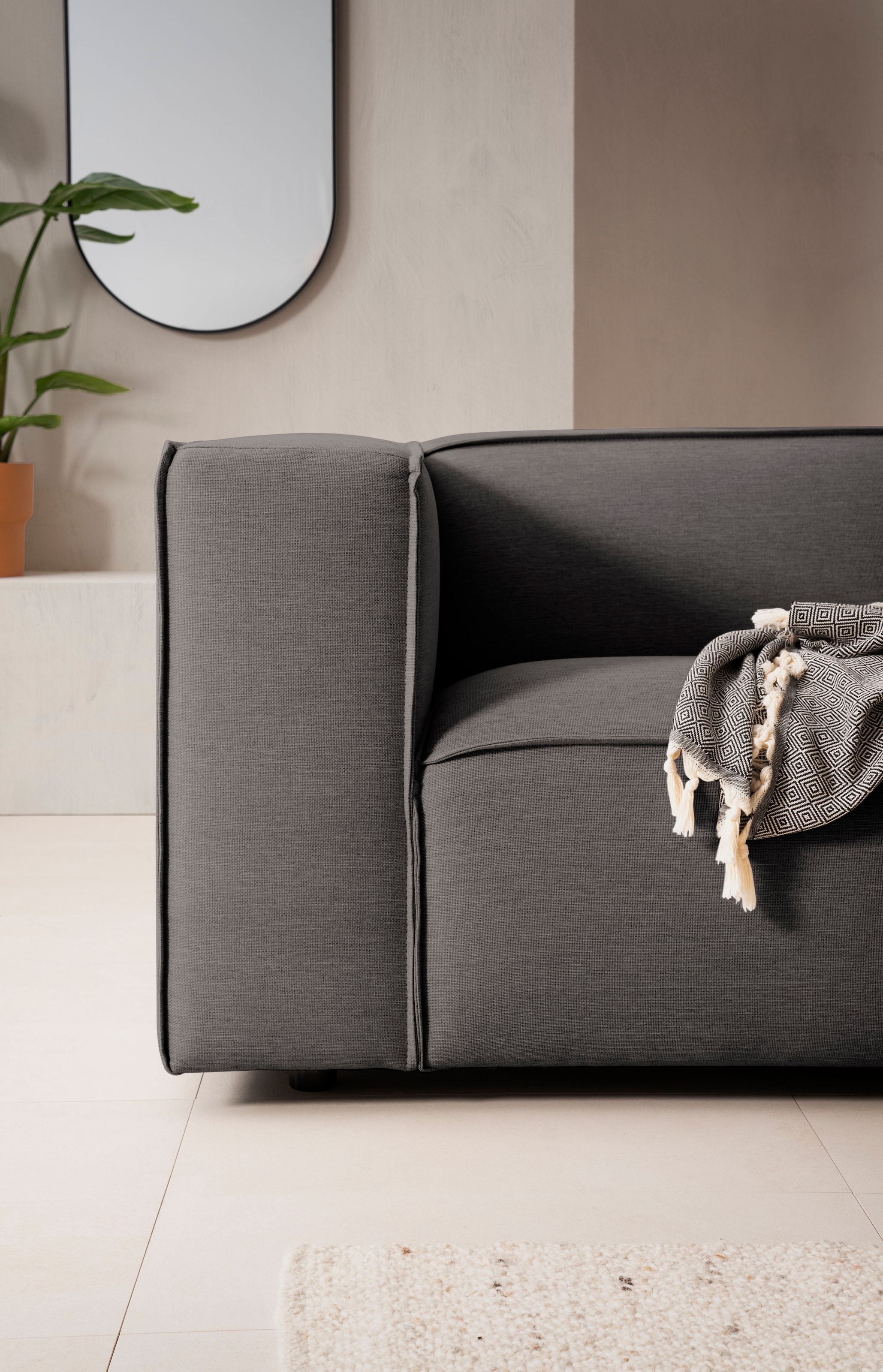 LeGer Home by Lena Gercke 3-Sitzer »PIARA, Couch mit Kedernaht, Sofa in Cord oder Leinenoptik«, schwarze Füße, bequemer Sitzkomfort