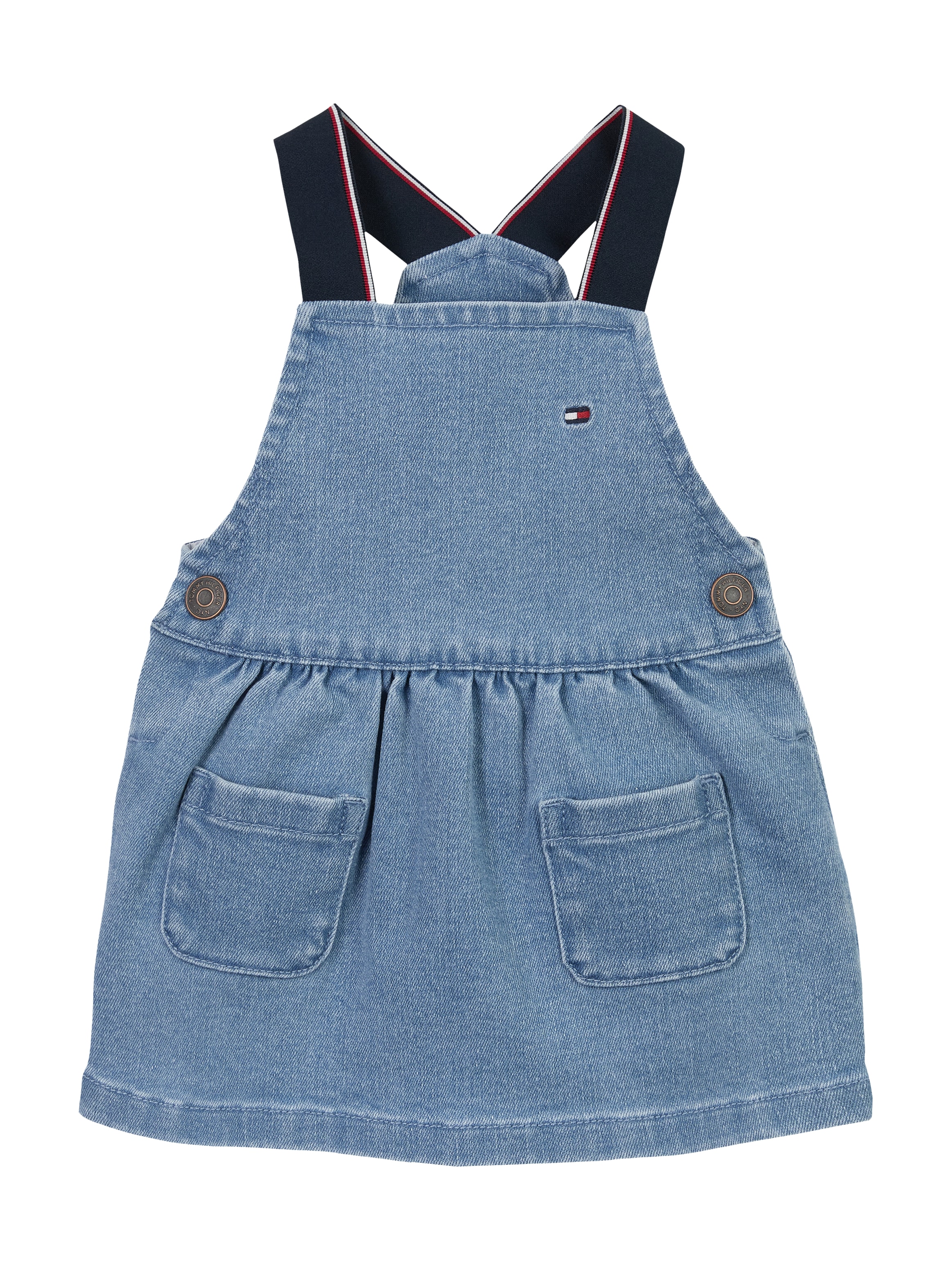 TOMMY HILFIGER Latzkleid »DENIM DUNGAREE DRESS«, mit Logostickerei, mit Knöpfen