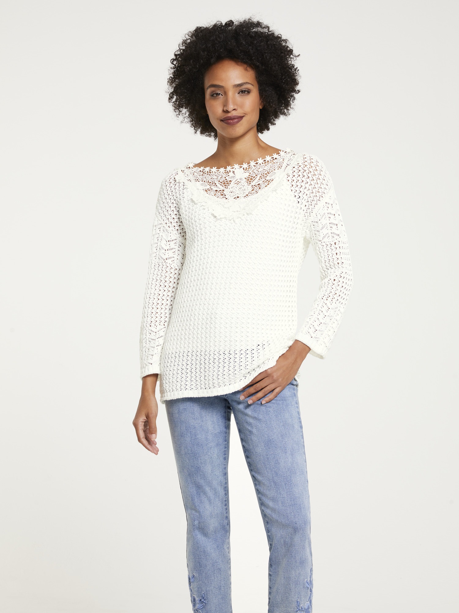 LINEA TESINI by Heine Rundhalspullover, in Ajourstrick
