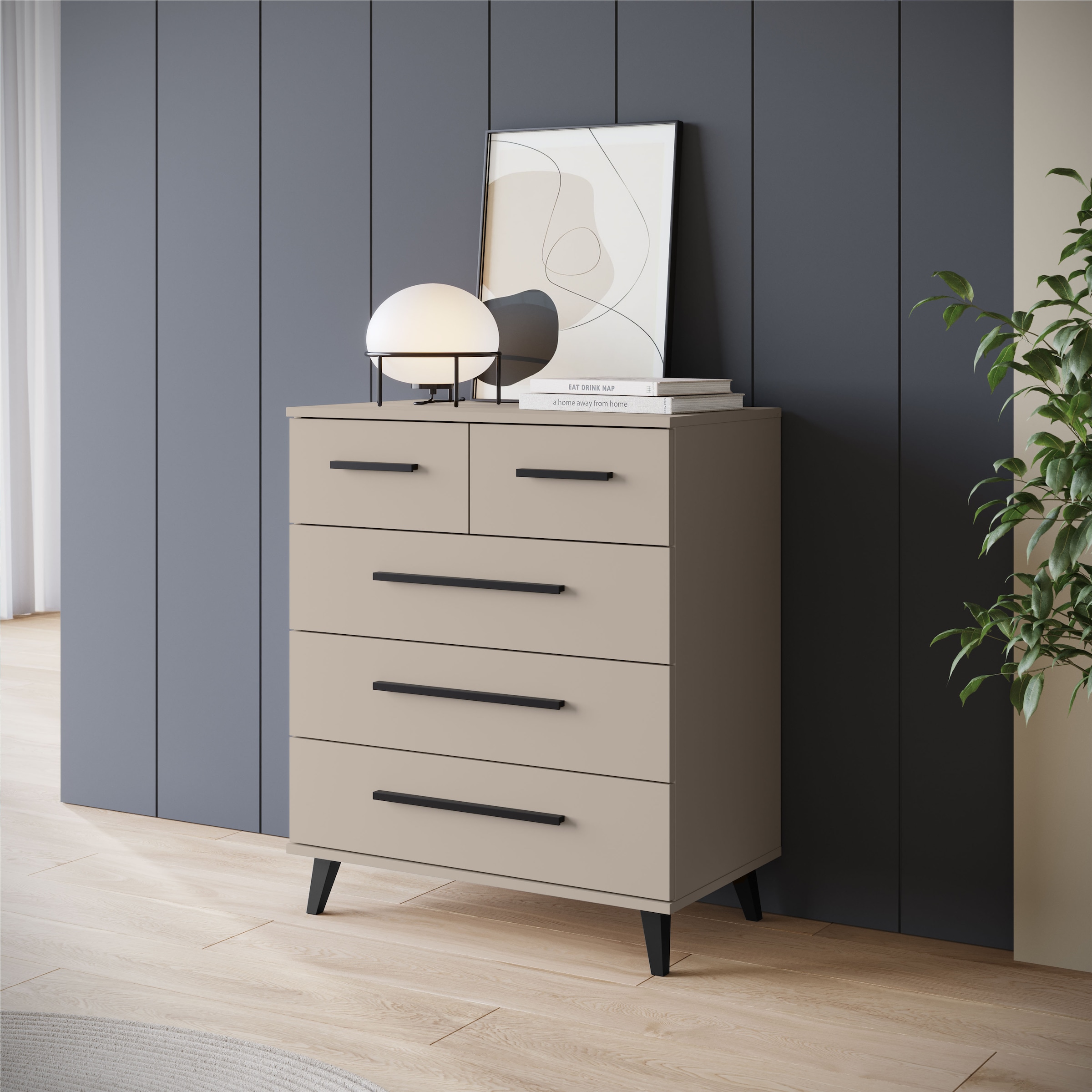 INOSIGN Sideboard »Lagos, Kommode, 5 Schubladen, schwarze Griffe & Füße«, (1 St.), modernes Design, B/T/H je 70/39,5/82,5 cm, pflegeleichte Oberfläche