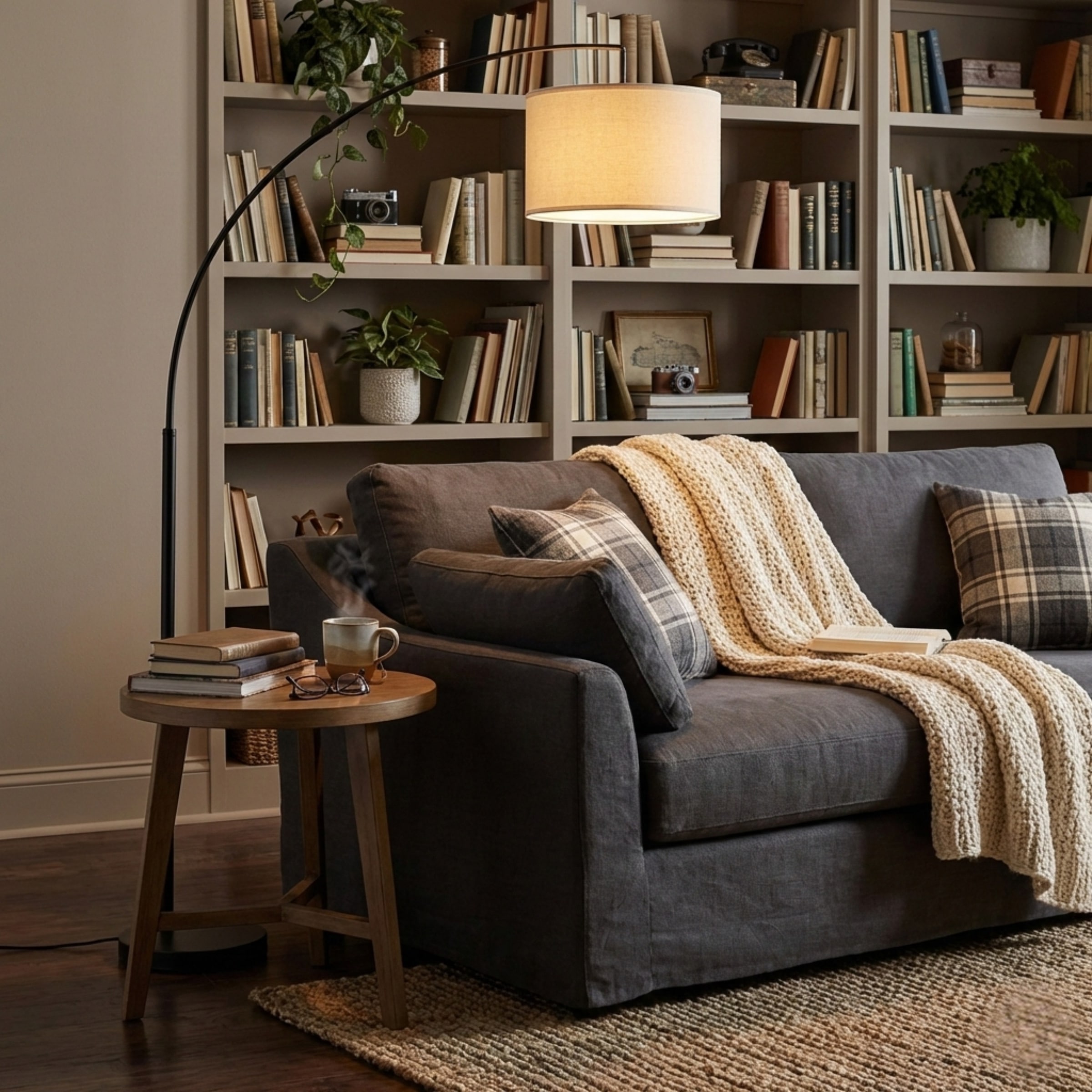 OTTO home Stehlampe »Stellan« E27 1 Stk. Bogenlampe Textilschirm Stoff Ø 36cm