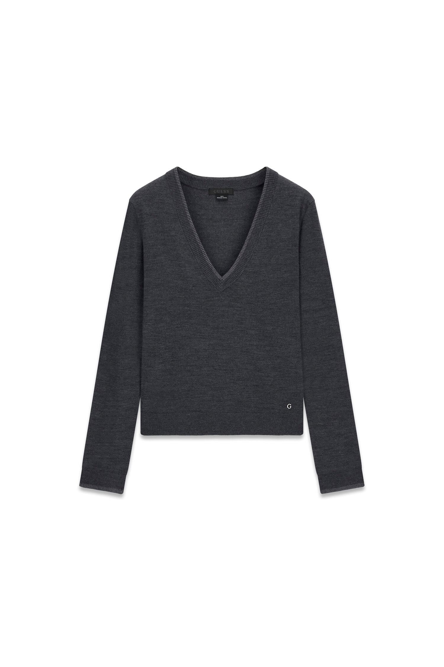 Guess Wollpullover »LS VN PRISCILLA SWTR« mit V-Ausschnitt, Merinowolle