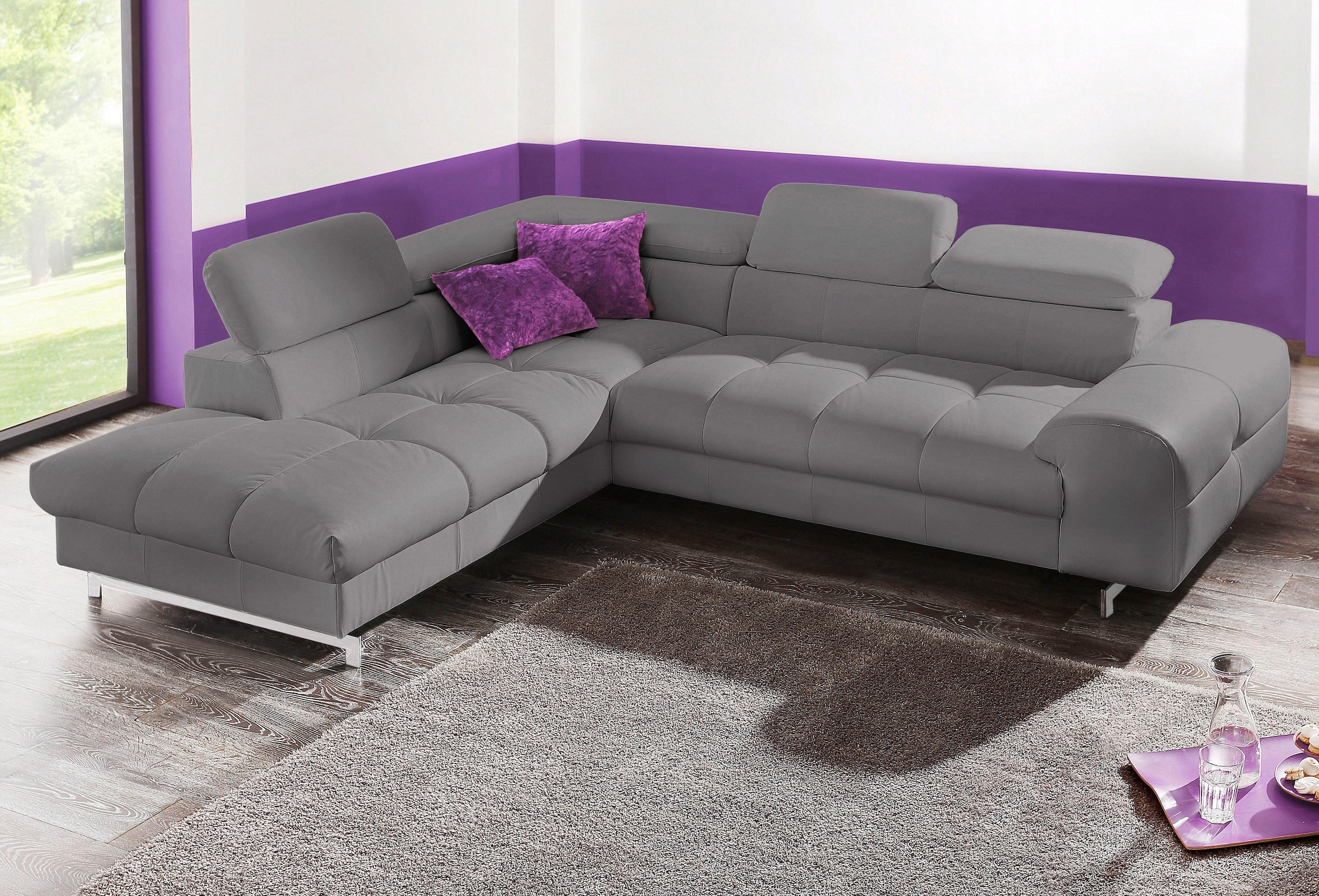 COTTA Polstergarnitur »Chef L-Form«, (Set), Set bestehend aus: Ecksofa mit Kopfteilverstellung & Hocker