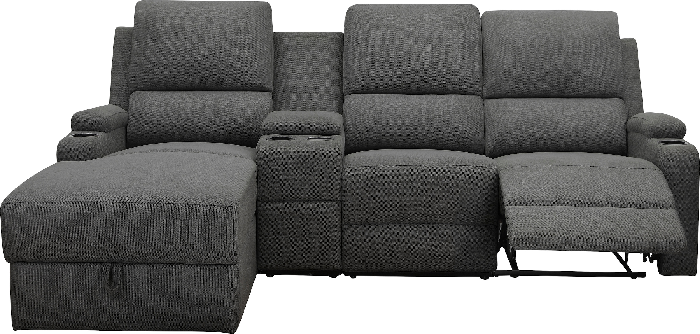 Home affaire Ecksofa »NAPORI Multimediasofa, 3er Kinosessel XXL, L-Form, 3 Bezugsstoffe«, Kinosofa mit Relaxfunktion, Getränkehalter, Staufach und Staukasten