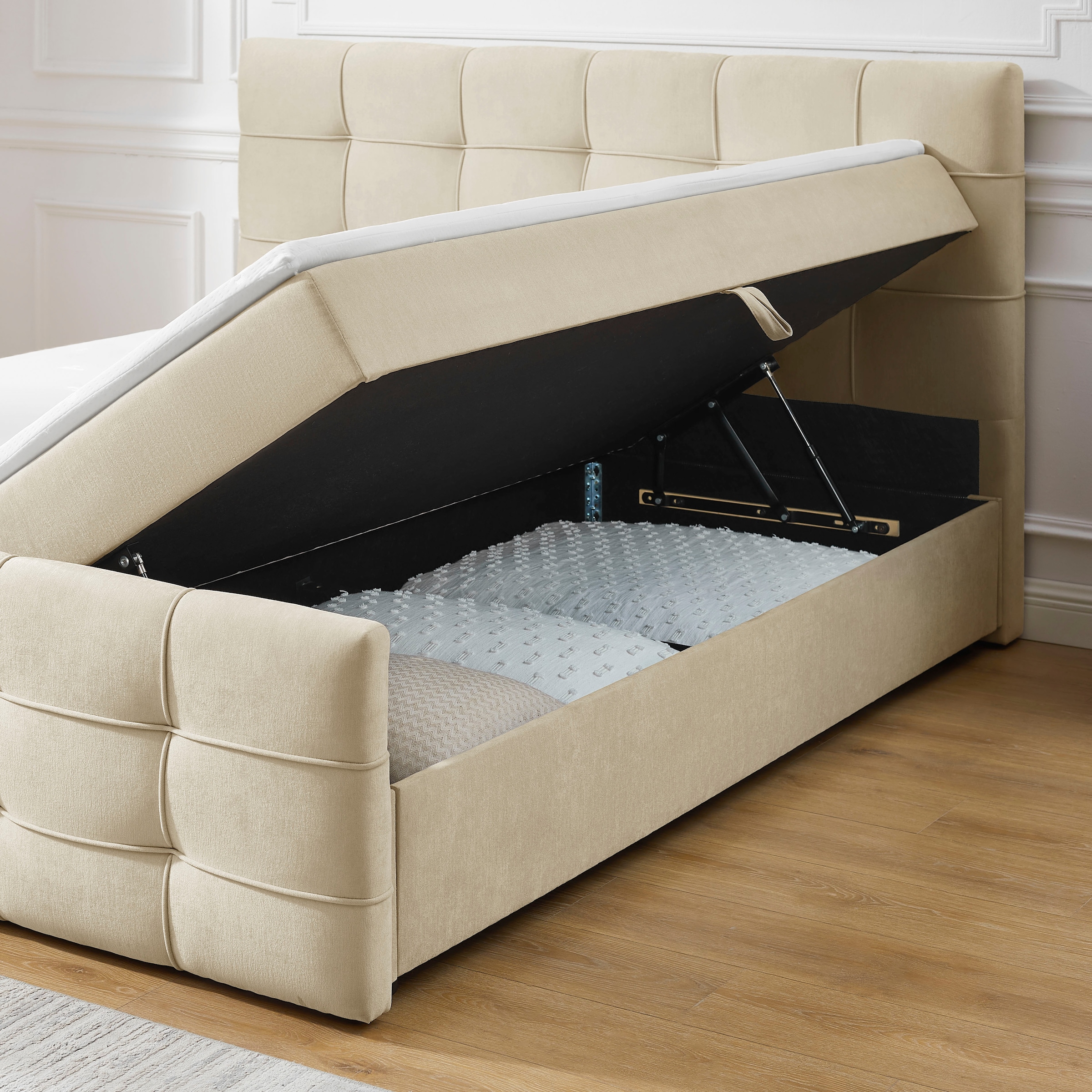 OTTO home Boxbett »LILIENNE, Polsterbett mit Bettkasten und Taschenfederkernmatratze H3« mit Kaltschaumtopper, Chenille-Bezug, 160x200 & 180x200 cm