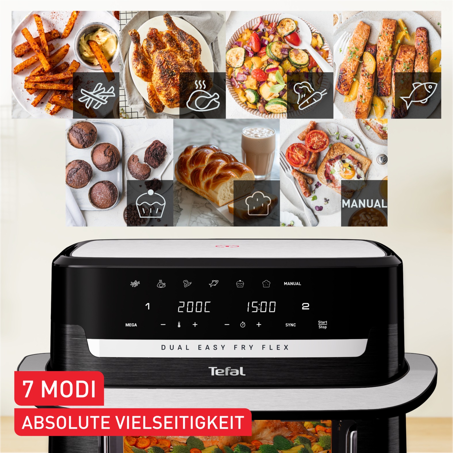 Tefal Heißluftfritteuse »EY9228 Easy Fry Flex«, 2700 W, 7 voreingestellte Programme, zeit- und energiesparend, EY9228