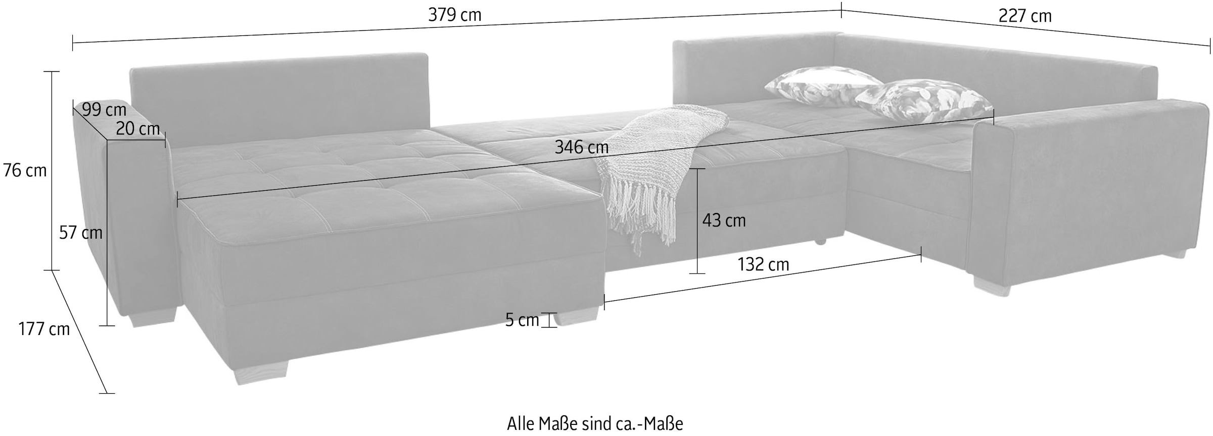 Jockenhöfer Gruppe Wohnlandschaft »Brixen U-Form« Bettfunktion, Bettkasten, Ottomane ist links oder rechts montierbar