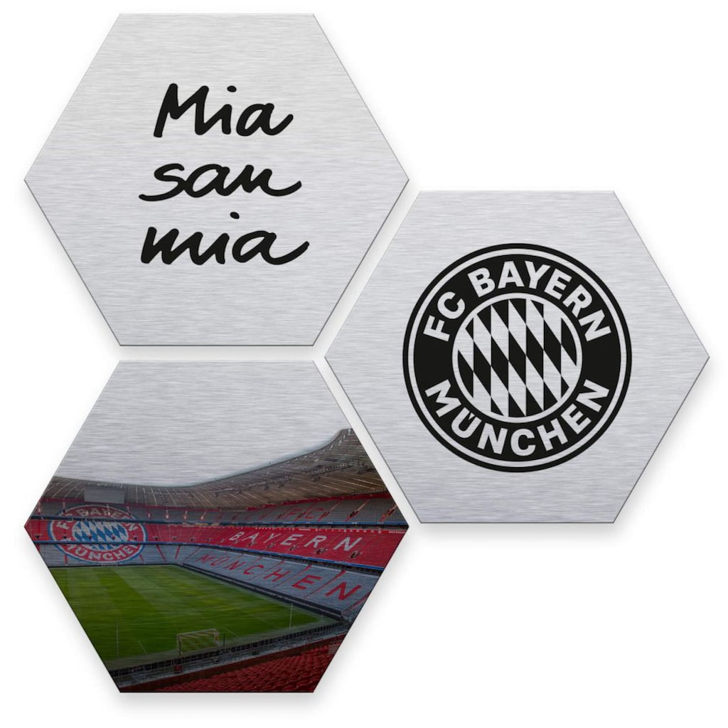 Wall-Art Mehrteilige Bilder »Silber FC Bayern München«, (Set, 3 St., Im 3-teiligen Set)