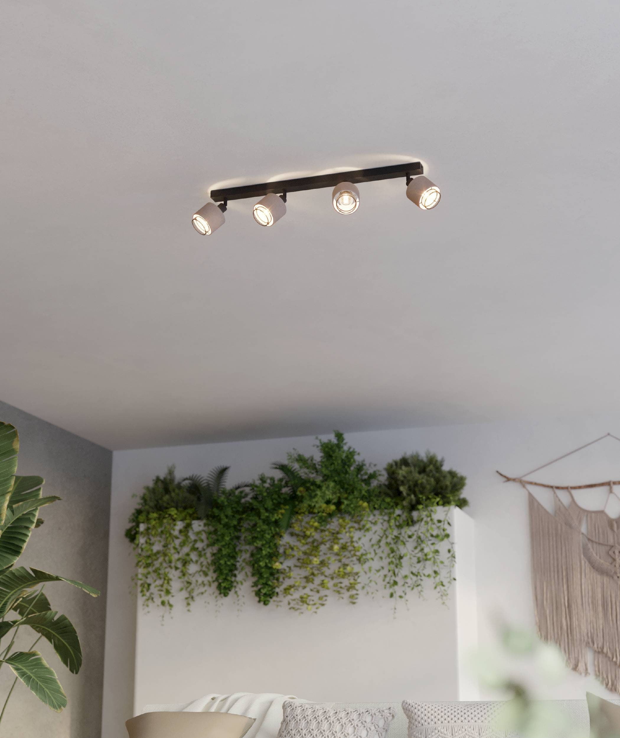 EGLO Deckenleuchte »Rosley Deckenstrahler, Textil und Metall, schwenkbare Spots, E14« E14 1 Stk. Spot - L75 x B9 x H18,5 cm - schwarz - 4X40W exkl.