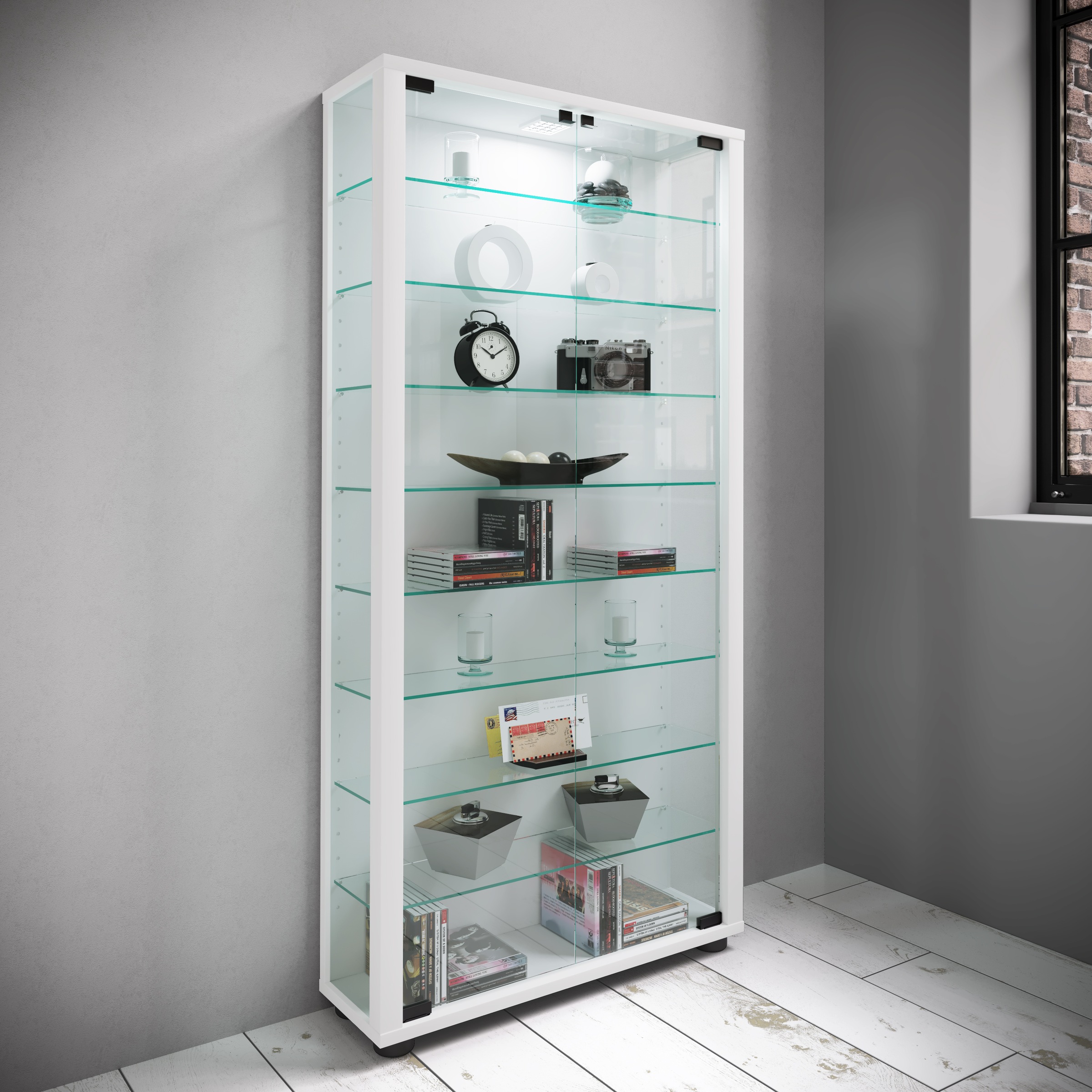 VCM Standvitrine »Holz Glas Stand Vitrine Sammelvitrine Lumo Maxi«