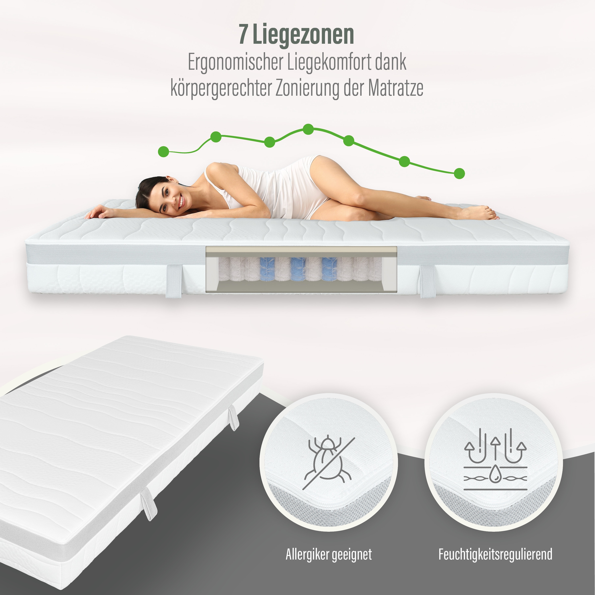 Beco Taschenfederkernmatratze »Feel Like Latex ONE TFK, Matratze 90x200 cm, 140x200 cm und mehr«, 21 cm hoch, 500 Federn, (1 St.), Punktelastische Matratze mit stabilem Federkern, atmungsaktiv
