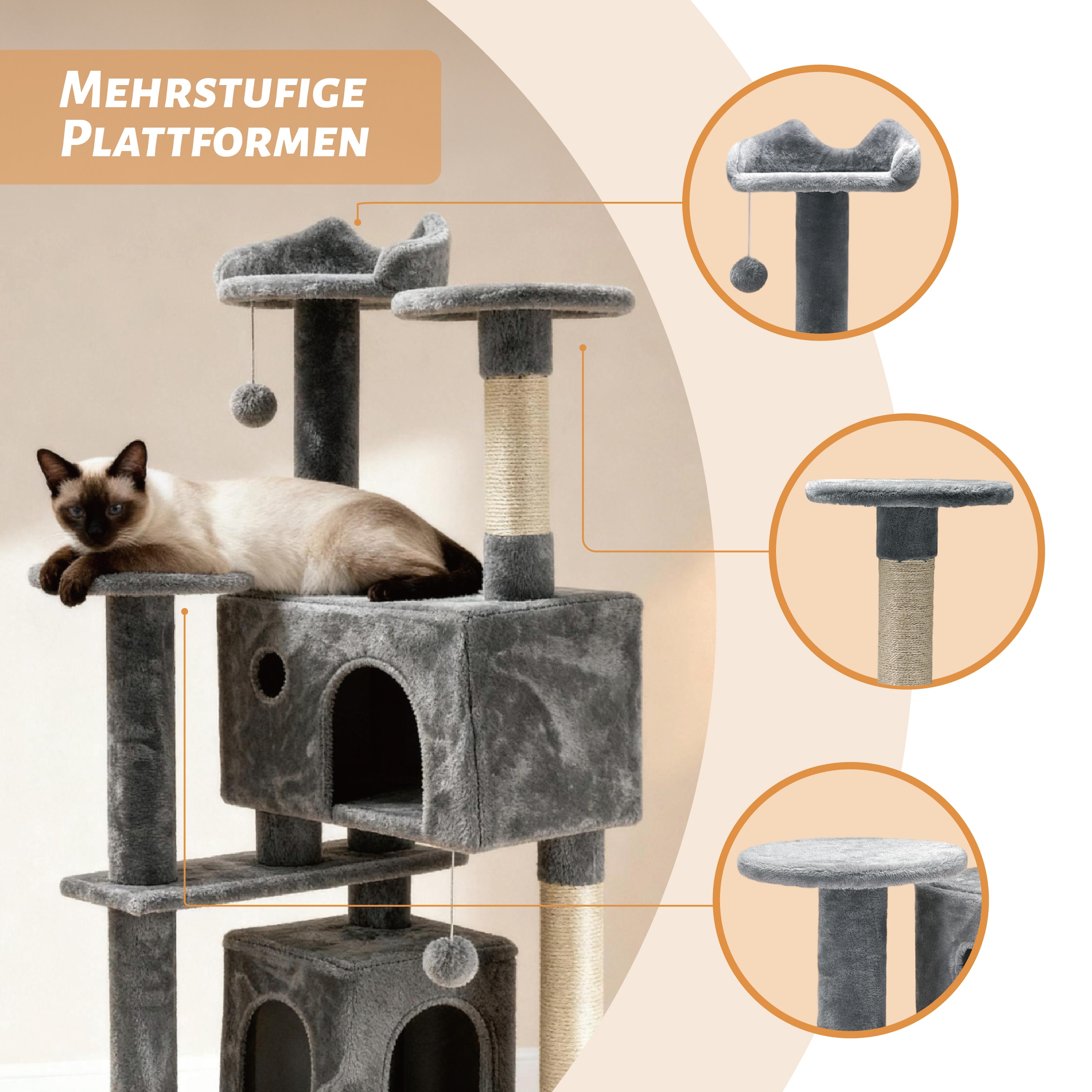 OTTO home Kratzbaum »Kitty« 178 cm hoch stabile Spanplatte, robuster Sisal und kuscheliger Plüsch