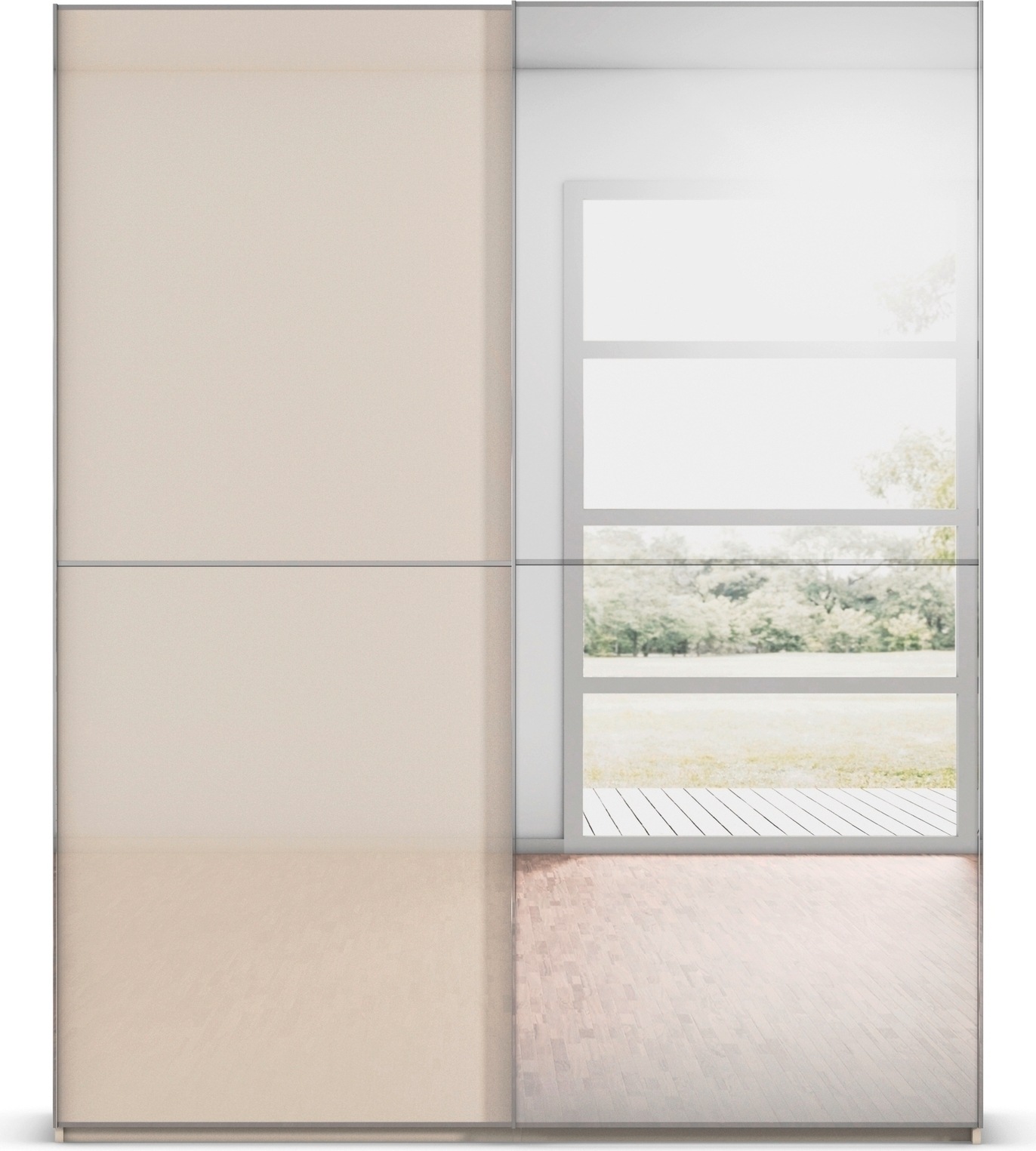 rauch Schwebetürenschrank »Kleiderschrank Schrank Garderobe Schlafzimmerschrank SCALE-DUO« edle zweigeteilte Türen Spiegel/Glas-Mix 3 Zierleisten MADE IN GERMANY