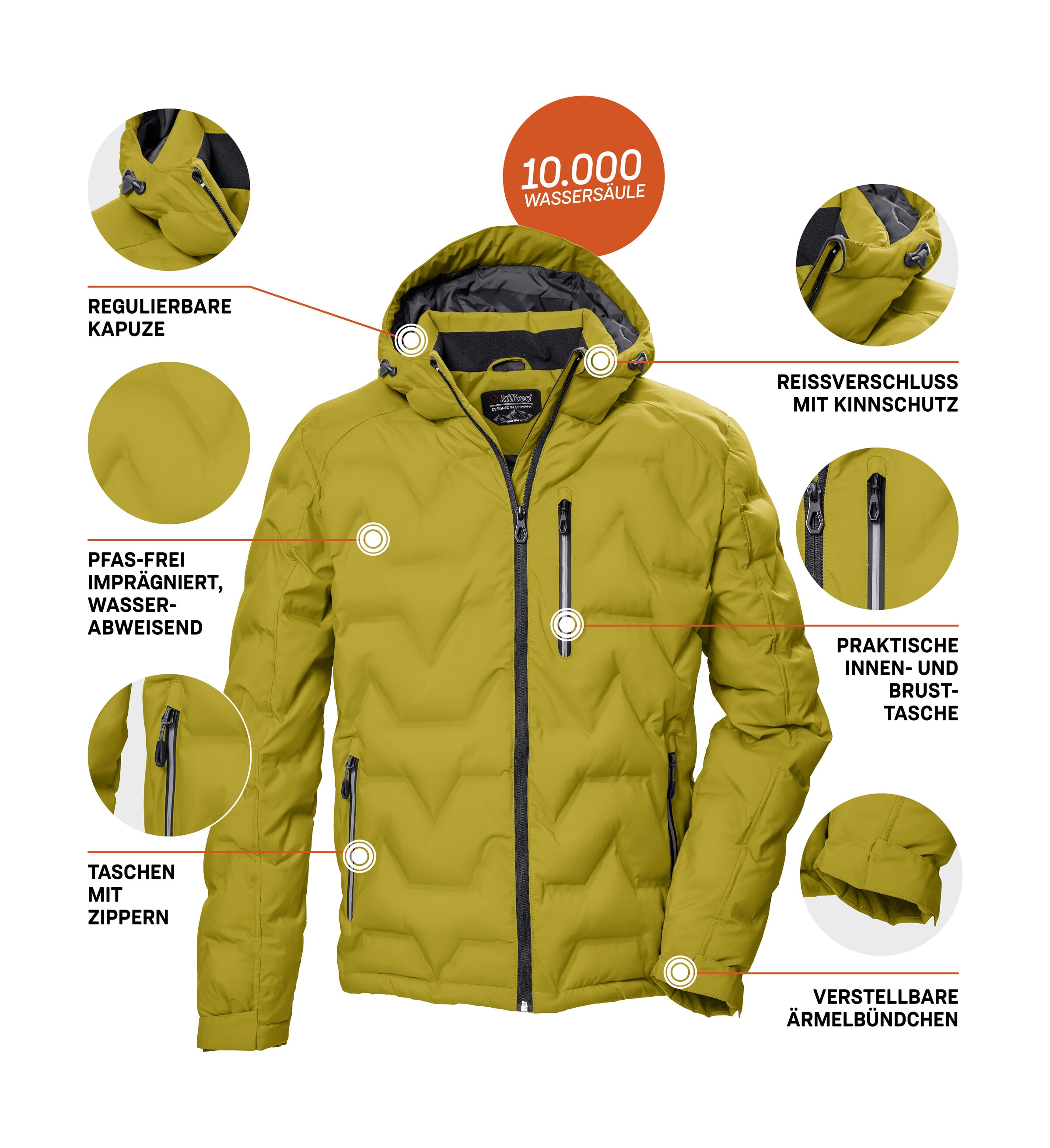 Killtec Steppjacke »KOW 60 MN QLTD JCKT«, Wasser- und windabweisend, atmungsaktiv, verstellbare Kapuze