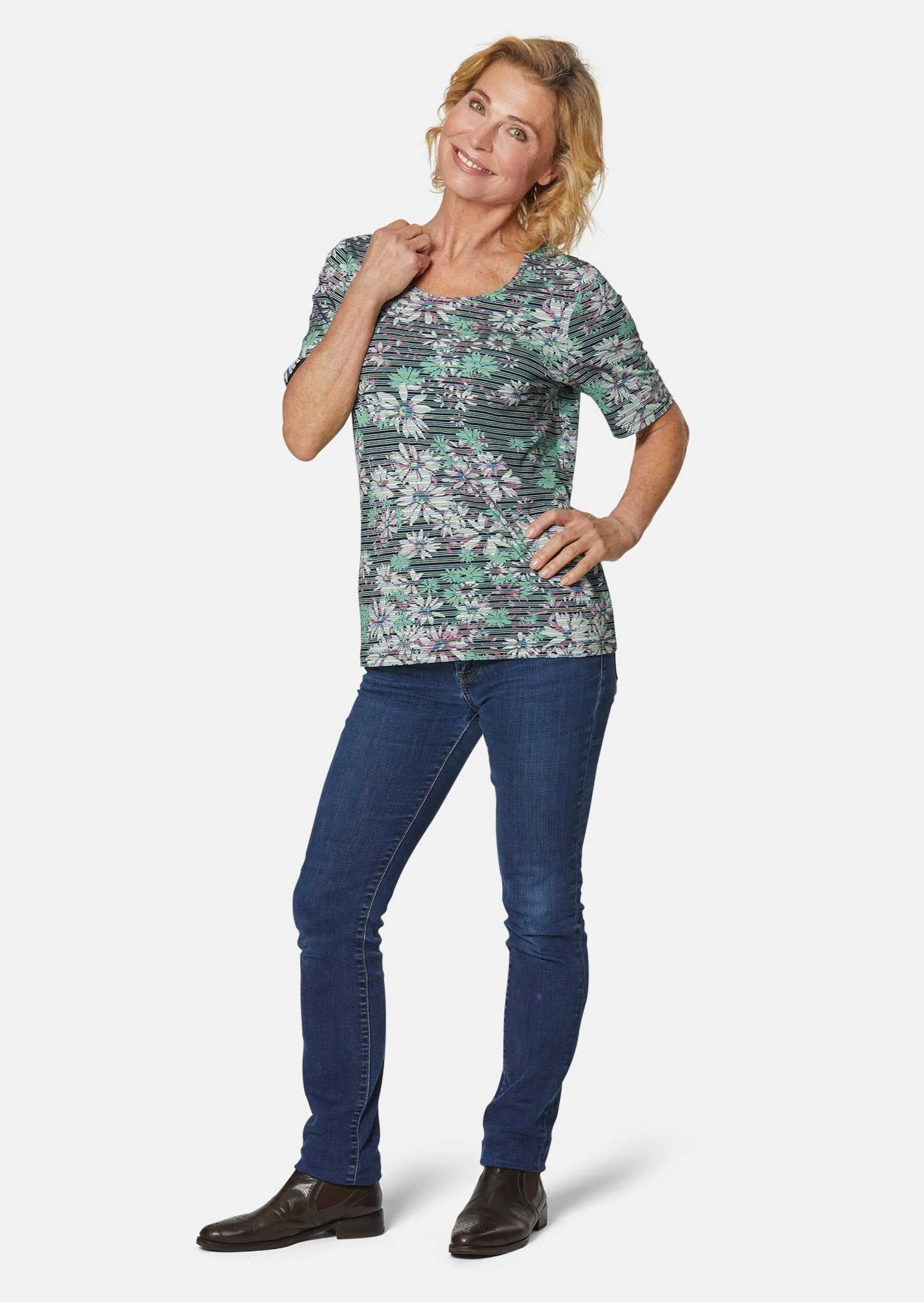 GOLDNER Print-Shirt »Bequemes Druckshirt in Blumen-Ringeloptik« Vielseitig kombinierbar