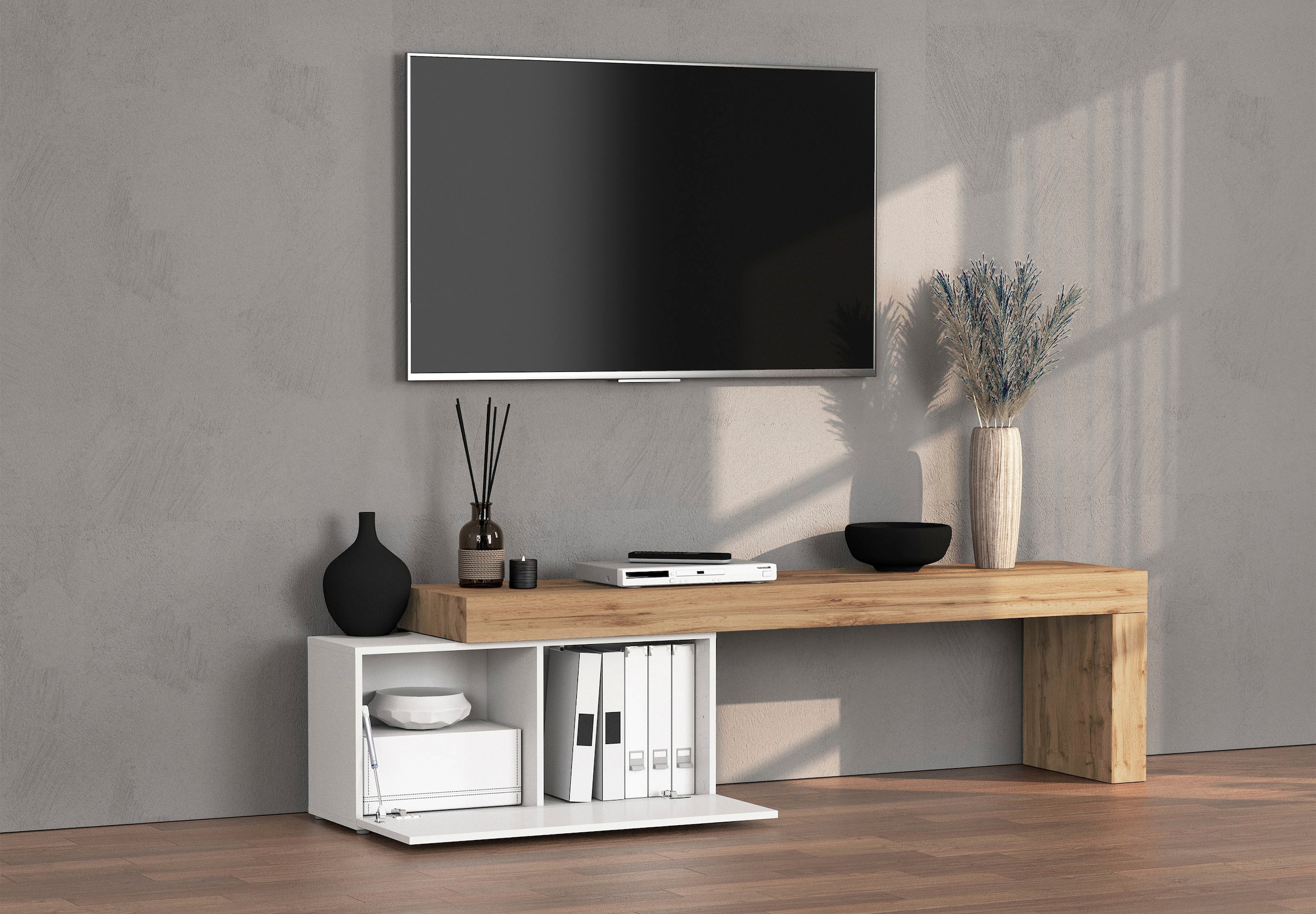 OTTO home Lowboard »Chronos TV-Board, TV-Schrank« Breite verstellbar von 180 bis 260 cm, 1 Stk. tlg. Breite 220 cm TV-Board,Lowboard,1 Klappe und ein L-Förmiger Aufsatz