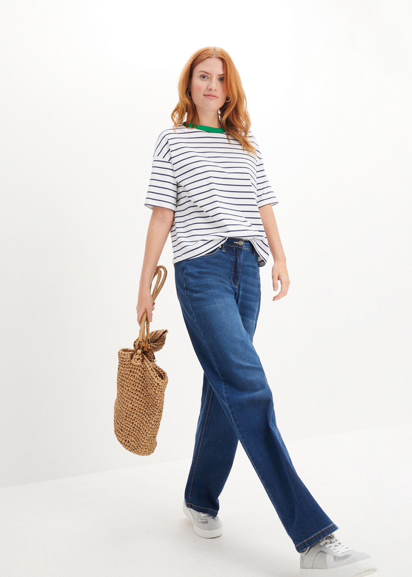 bonprix T-Shirt Oversize-Passform, Halbarm-Design, mit Streifenmuster