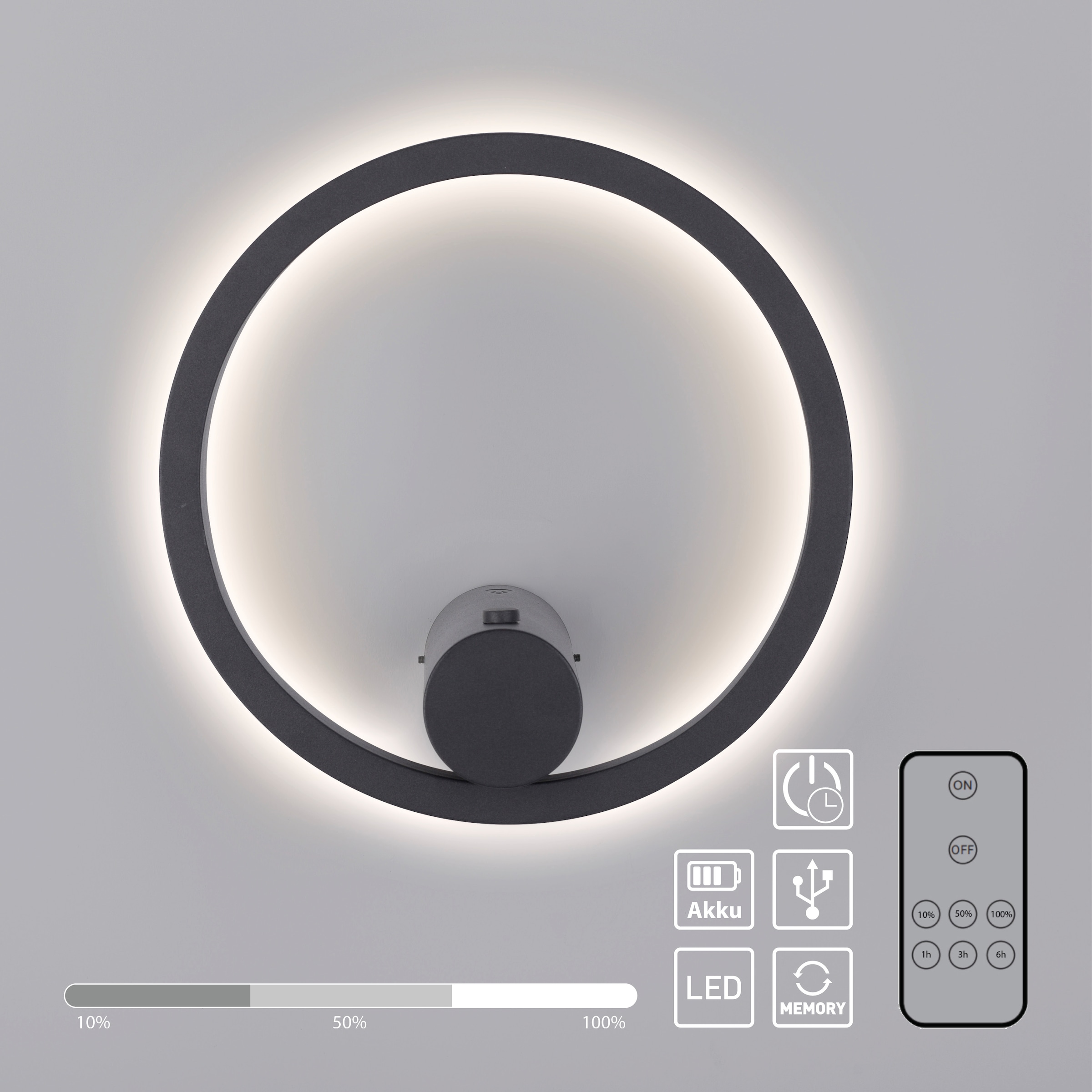 JUST LIGHT LED Wandleuchte »ARCHIE« LED-Board 1 Stk. Warmweiß Dimmbar, IR-FB, Memoryfunktion, USB-Kabel