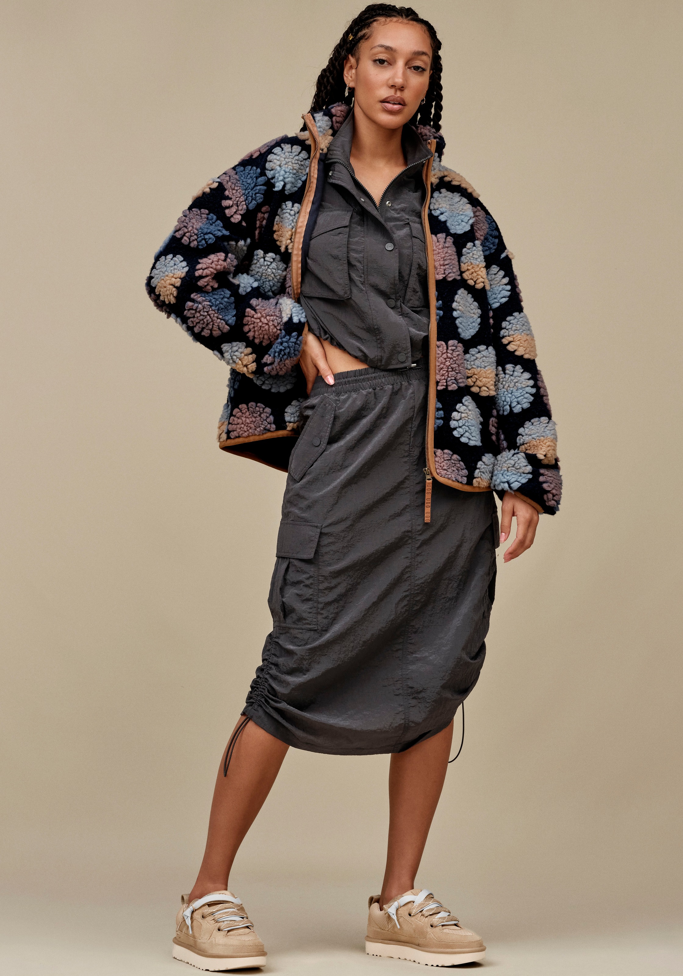 UGG Plüschjacke »Marlene UGGfluff Jacket Sun«, mit großem Allover-Muster
