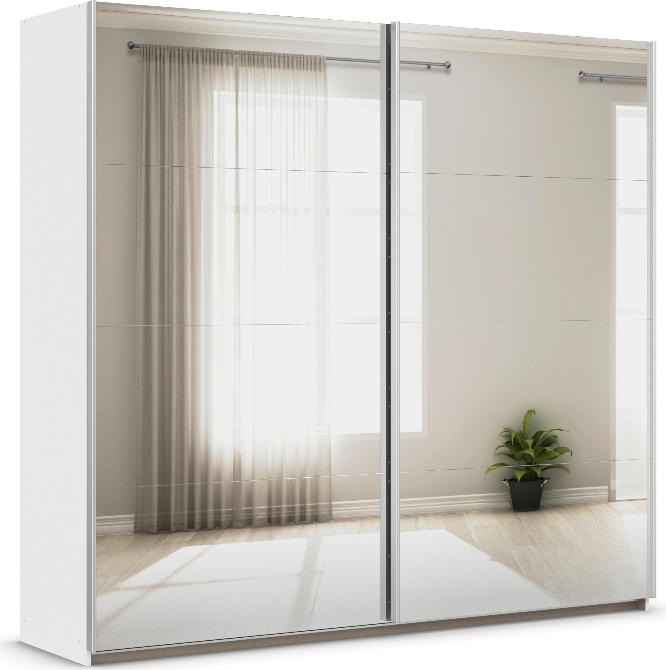 rauch Kleiderschrank »Schwebetürenschrank Schrank Garderobe Wäscheschrank ASTANA« 3 Ausstattungen BASIC/CLASSIC/PREMIUM (inkl. SOFT-CLOSE-FUNKTION),  großflächige Spiegelfront, B/H/T: 218/210/59 cm MADE IN GERMANY