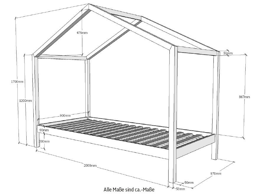 Vipack Hausbett »Dallas«, (Made in Europe), wahlweise mit Bettschublade oder Textilhimmel, Ausf. natur oder weiß