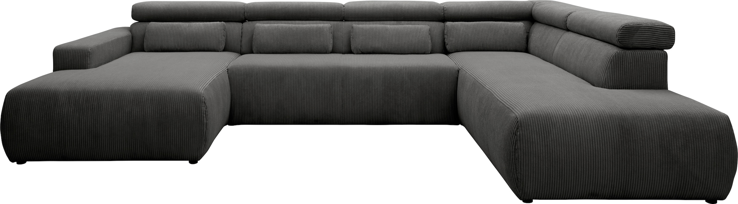 DOMO collection Wohnlandschaft »Brandon, belastbar bis 140kg/ Sitz, B/T: 359/228 cm, U-Form«, mit Sitztiefenverstellung, Cord, grau