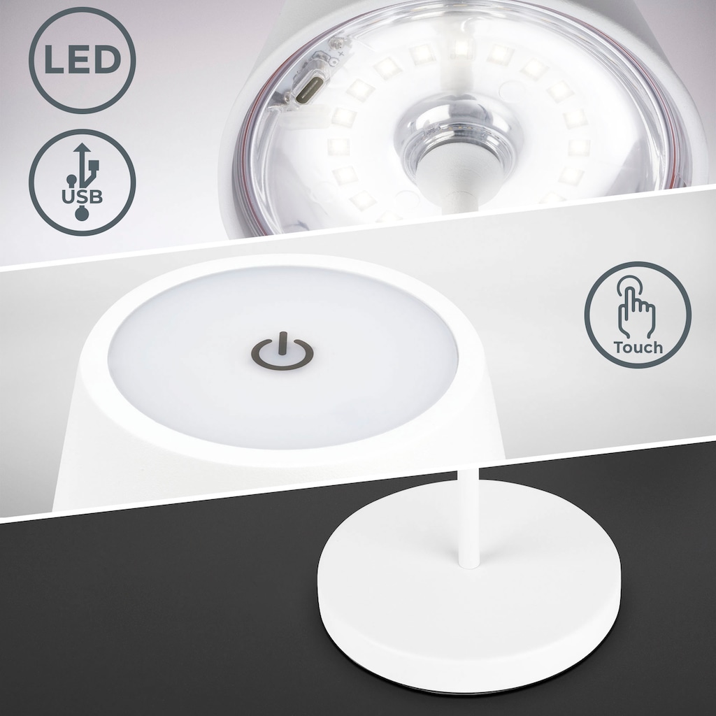 B.K.Licht Außen-Tischleuchte »BK_TL1586 LED Akku Tischleuchte Weiß mit Touchdimmer«, 1 flammig-flammig